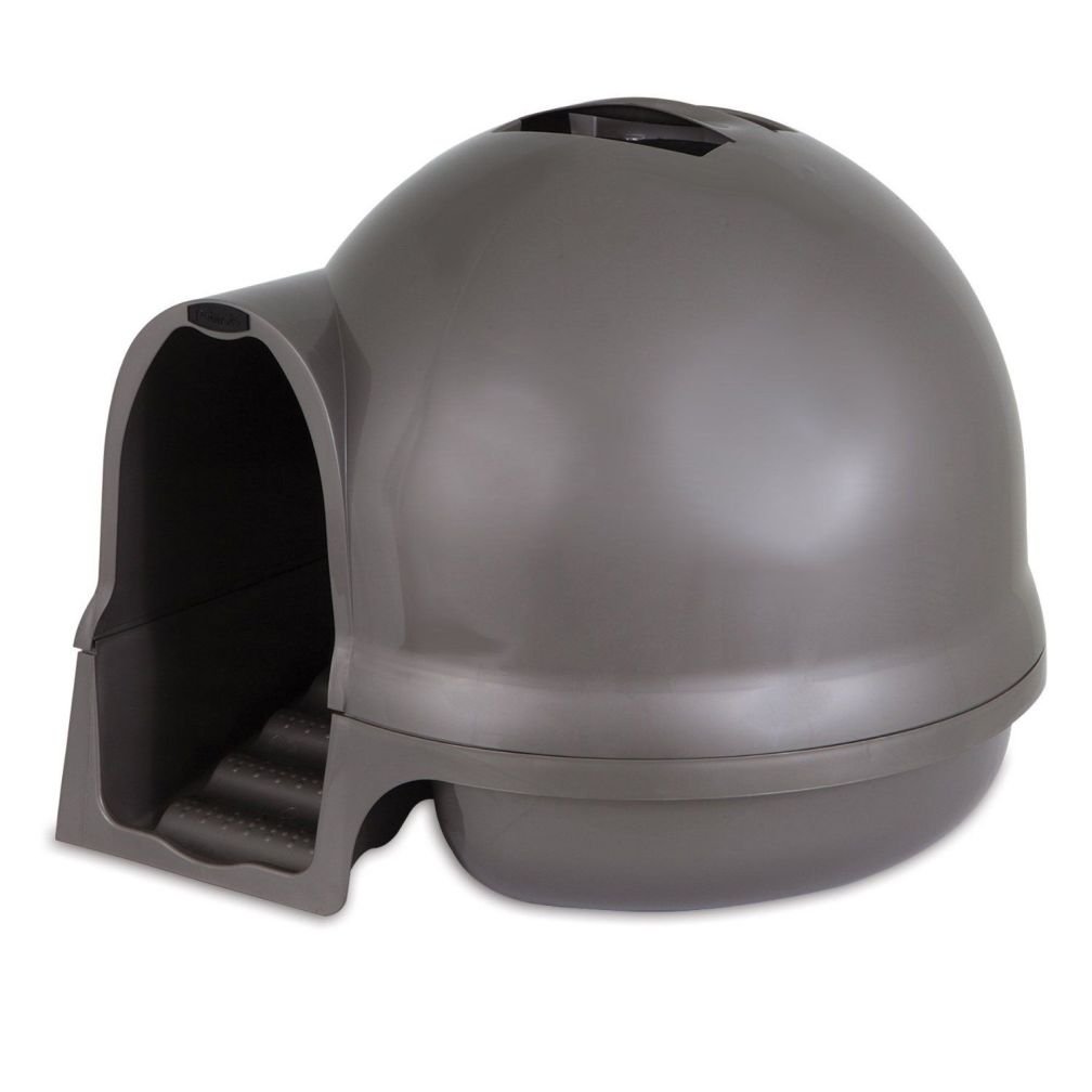 Petmate Booda Clean Step Cat Litter Box Dome (Made in the USA with 95% Recycled Materials)- Brushed Nickel, Made in USA, Cleanstep Litter Box, Brushed Nickel