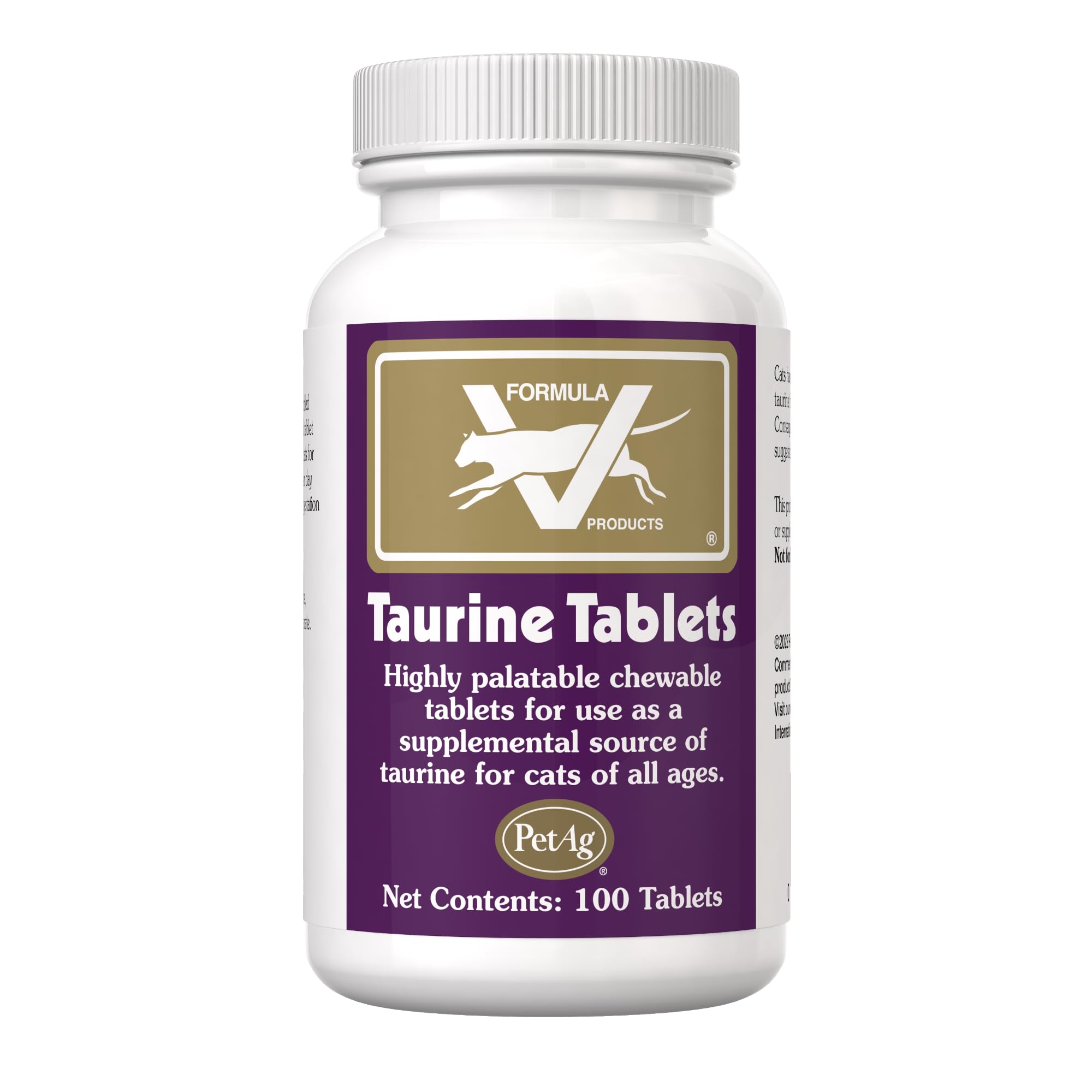 PetAg Taurine Tablets for Cats - 100 Tablets - Daily-Use, Chewable Supplement for Cats of All Ages
