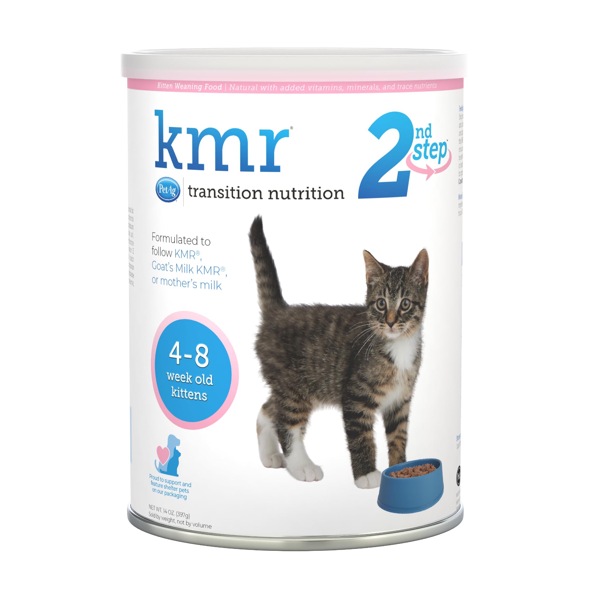PetAg KMR 2nd Step Kitten Weaning Food - 14 oz - Powdered Kitten Weaning Formula with DHA, Natural Milk Protein, Vitamins & Minerals for Kittens 4-8 Weeks Old - Easy to Digest