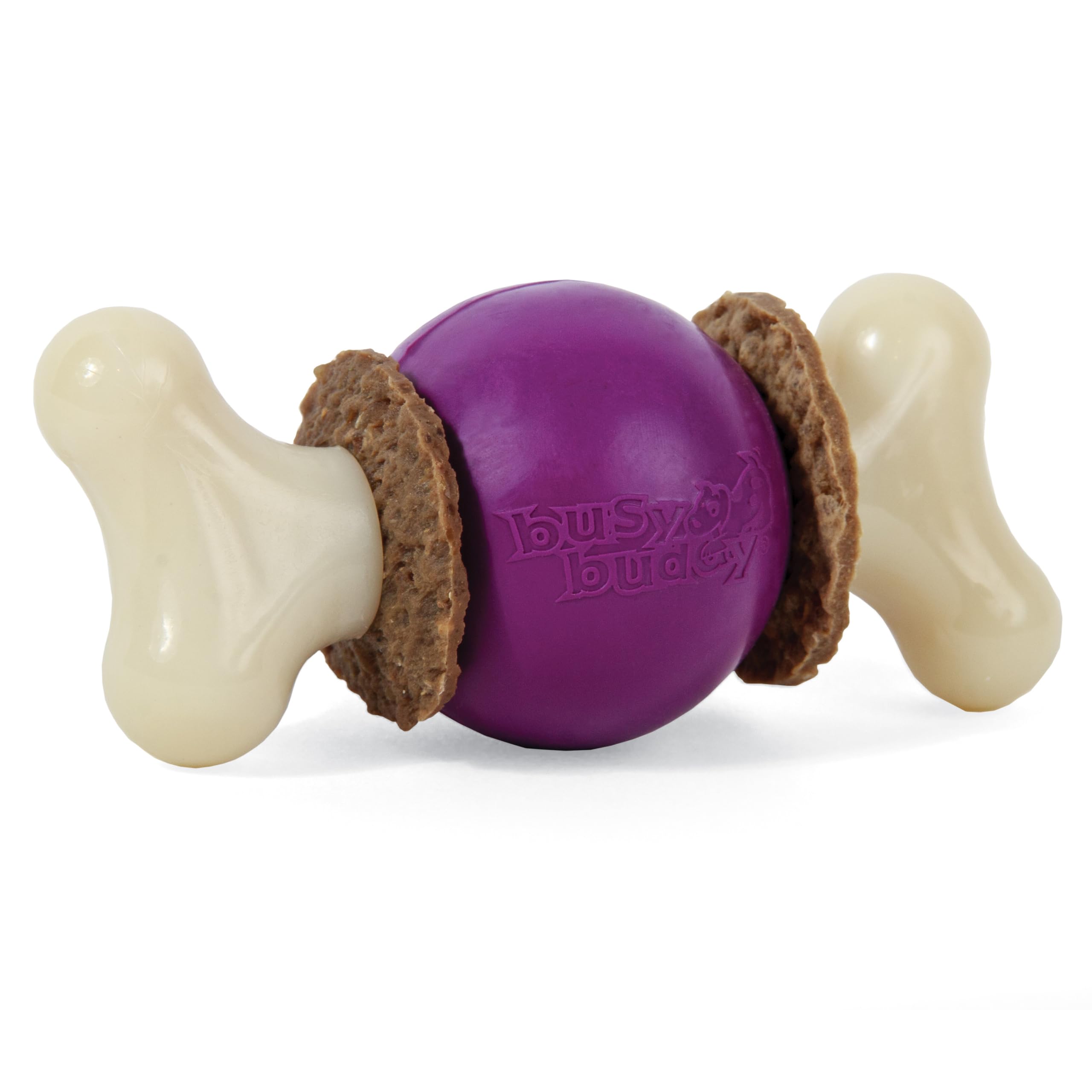 PetSafe Busy Buddy Bouncy Bone - 3-in-1 Adjustable Slow Feeder Toy with Refillable Treat Rings - Cleans Teeth & Gums, Cures Boredom & Slows Down Eating Habits - Medium - for Dogs 25-50 lb, Purple, Medium (Pack of 1)