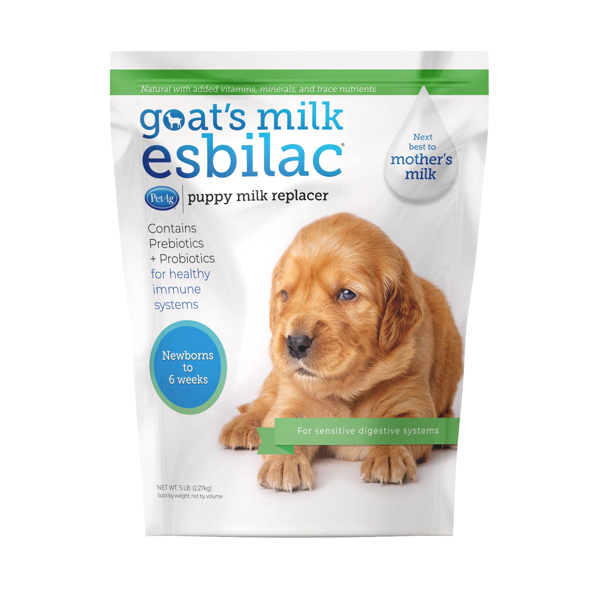 PetAg Goat’s Milk Esbilac Powder - 5 lb - Powdered Puppy Formula with Prebiotics, Probiotics & Vitamins for Puppies Newborn to Six Weeks Old - for Sensitive Digestive Systems