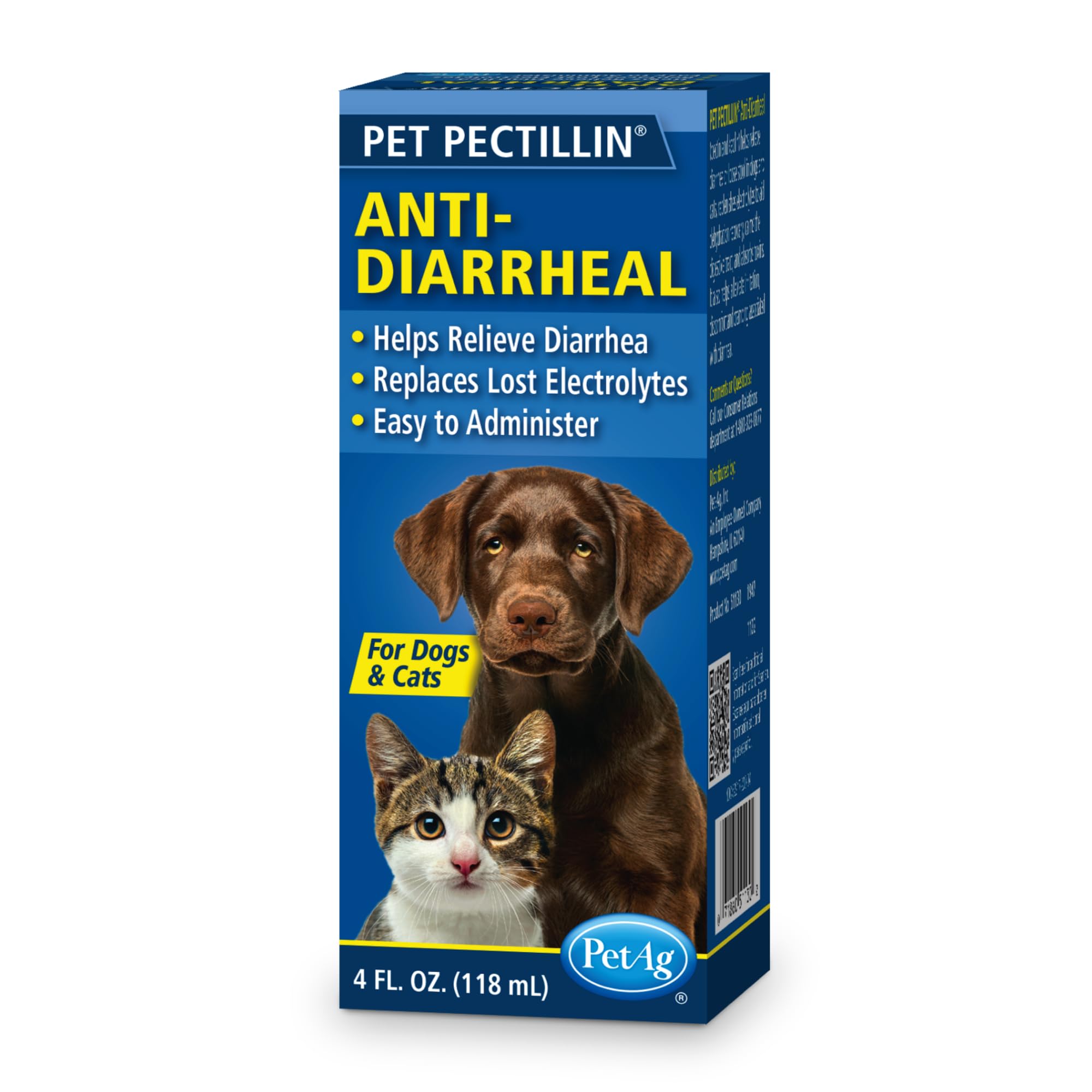 PetAg Pet Pectillin Anti-Diarrheal - 4 oz - Helps Relieve Diarrhea or Loose Stool in Dogs and Cats - Replaces Lost Electrolytes - Easy to Administer