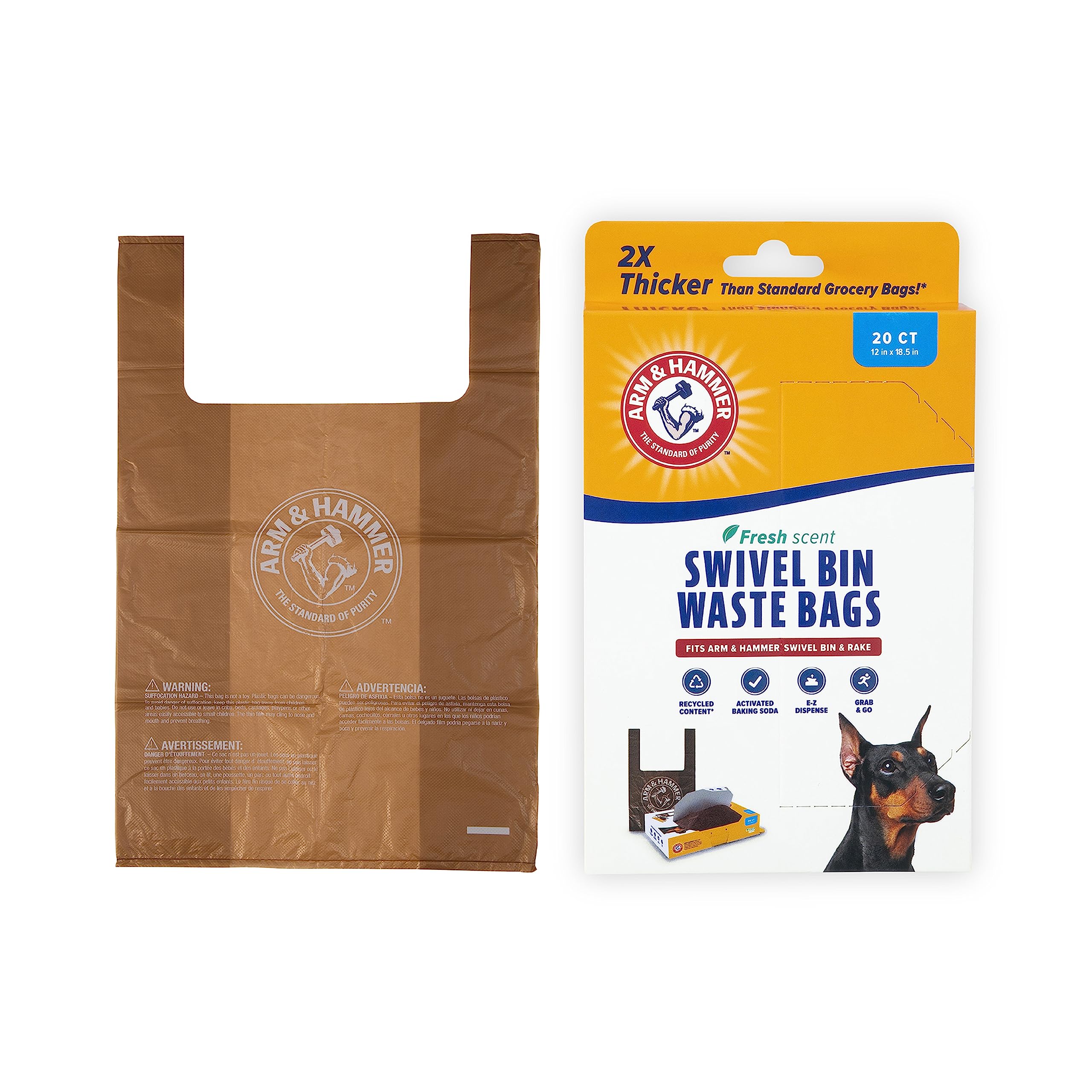 Arm & Hammer Heavy Duty Pet Waste Bags for Swivel Bin & Rake Dog Pooper Scooper, 20 Count Refill Bags (Packaging May Vary), 1 Count (Pack of 20)