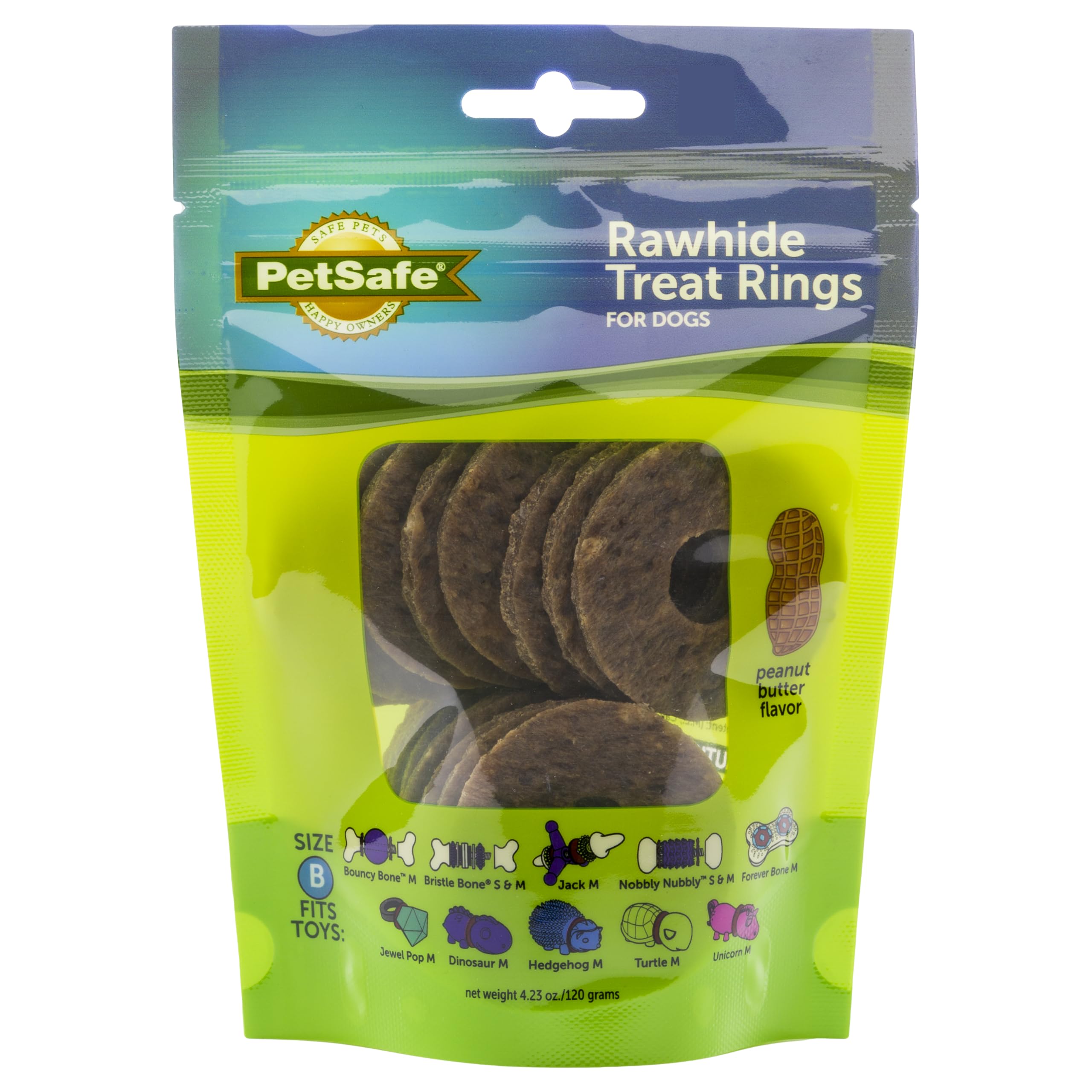 PetSafe Busy Buddy Natural Rawhide Rings - Long-Lasting Dog Chew Refills - Engaging Dog Treat for Training & Playtime - Fresh Rawhide Chew Rings for Interactive Toys - Peanut Butter Flavor - Size B