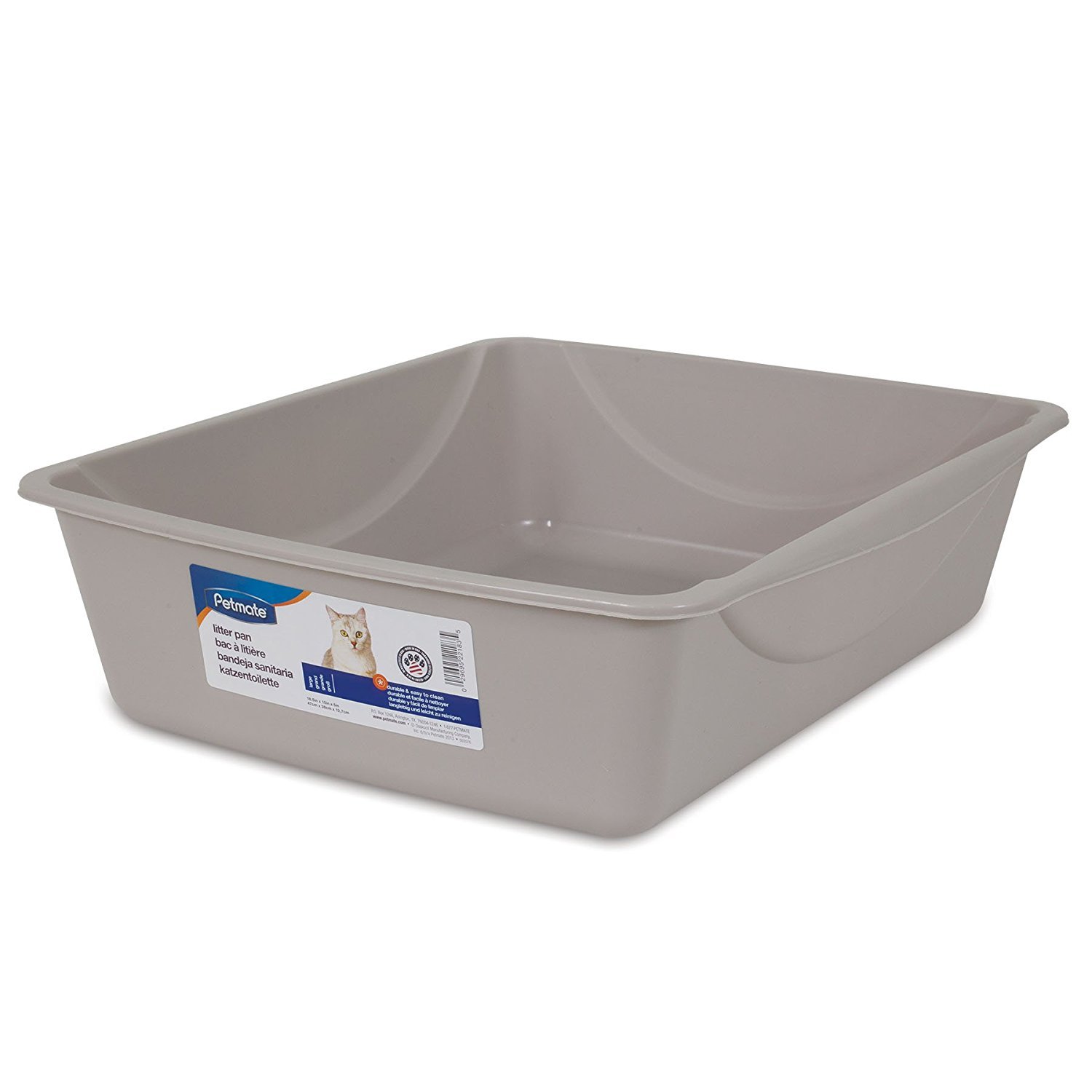 Petmate Open Cat Litter Box; Large Nonstick Litter Pan Durable Standard Box, Grey Great for Small & Large Cats Easy to Clean; Made in USA, Mouse Grey, Large