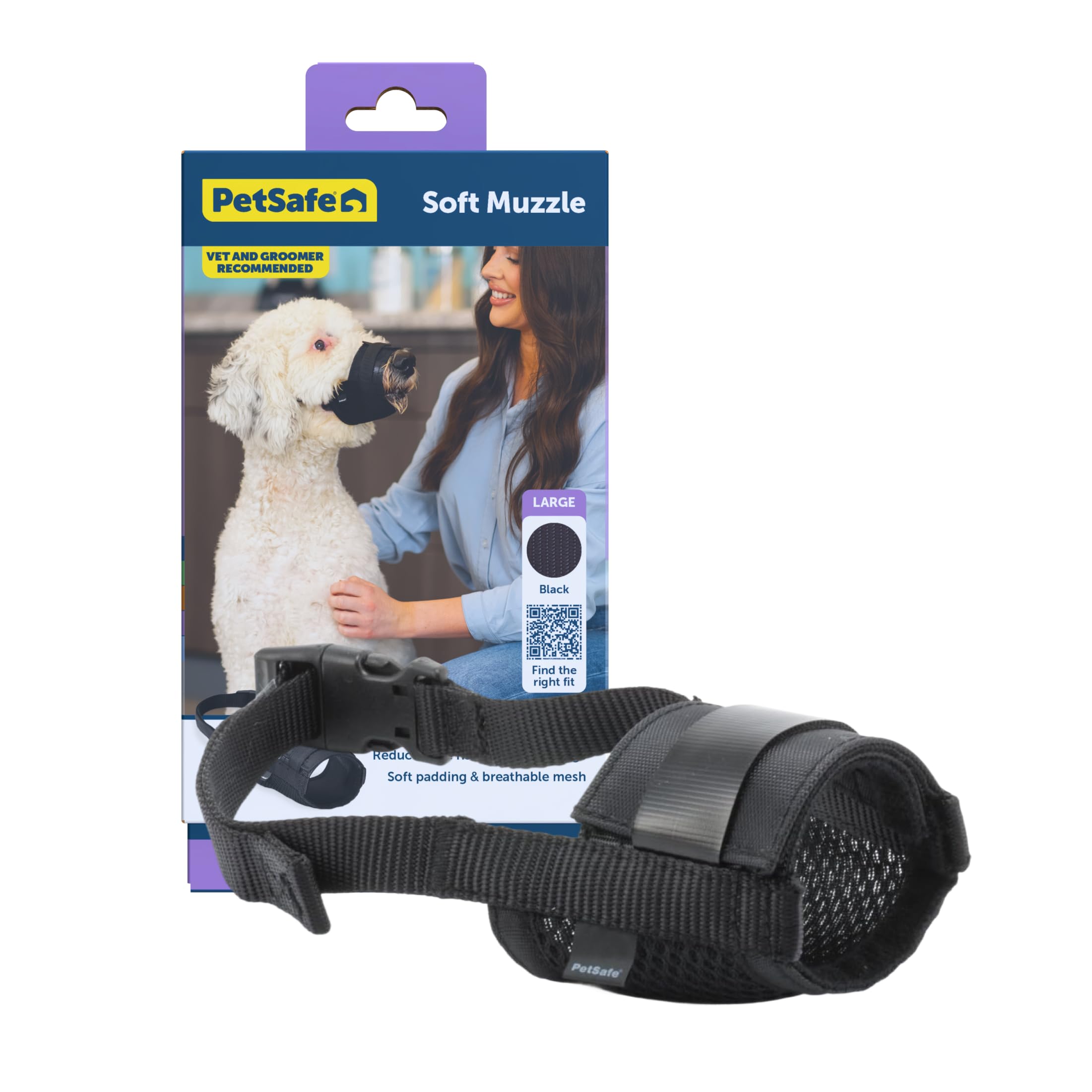 PetSafe Dog Muzzle - Large, Black - Comfortable Padding - Adjustable Sizing for Small, Medium and Large Dogs - Prevents Biting - Allows Room to Pant - Perfect for Visits to The Vet or Groomer, Large, Black