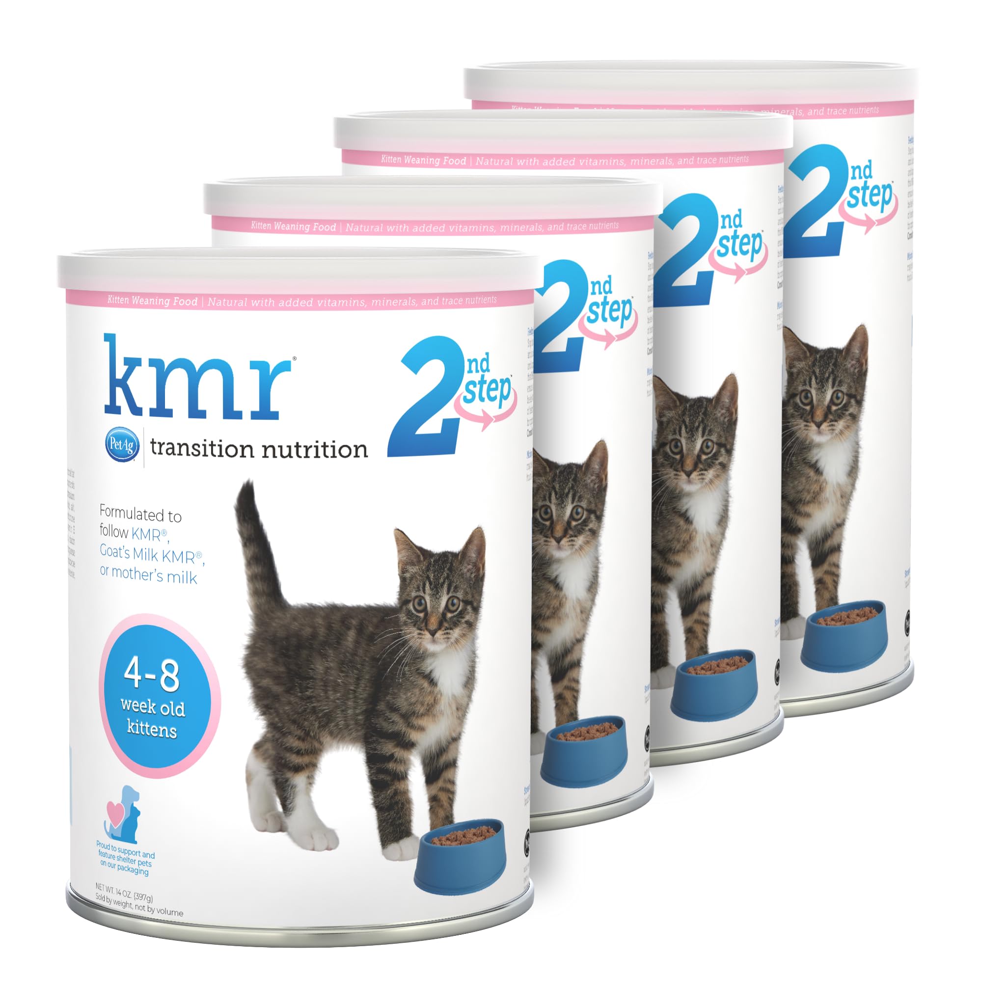 Pet-Ag KMR 2nd Step Kitten Weaning Food - 14 oz, Pack of 4 - Powdered Kitten Weaning Formula with DHA, Natural Milk Protein, Vitamins & Minerals for Kittens 4-8 Weeks Old - Easy to Digest
