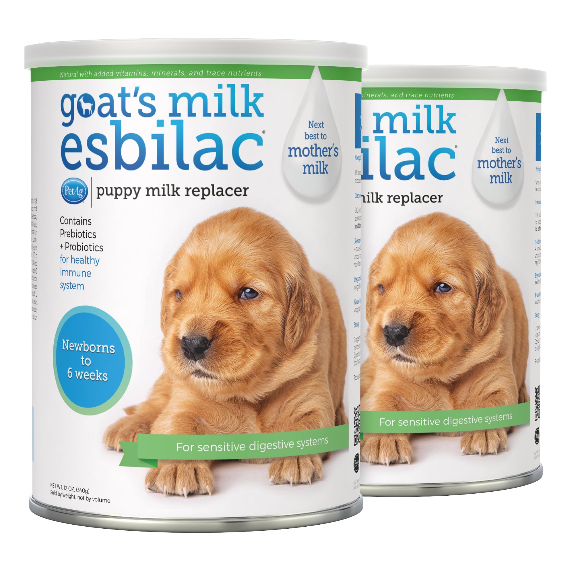 PetAg Goat’s Milk Esbilac Powder - 12 oz, Pack of 2 - Powdered Puppy Formula with Prebiotics, Probiotics & Vitamins for Puppies Newborn to Six Weeks Old - for Sensitive Digestive Systems
