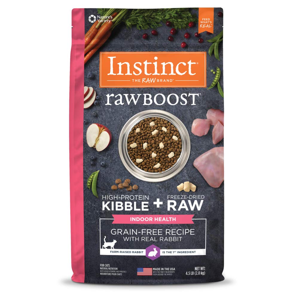 Instinct Raw Boost Indoor Health, Natural Dry Cat Food with Freeze Dried Pieces, Grain Free Recipe - Real Rabbit, 4.5 lb. Bag, Indoor Health, 4.5 Pound (Pack of 1)