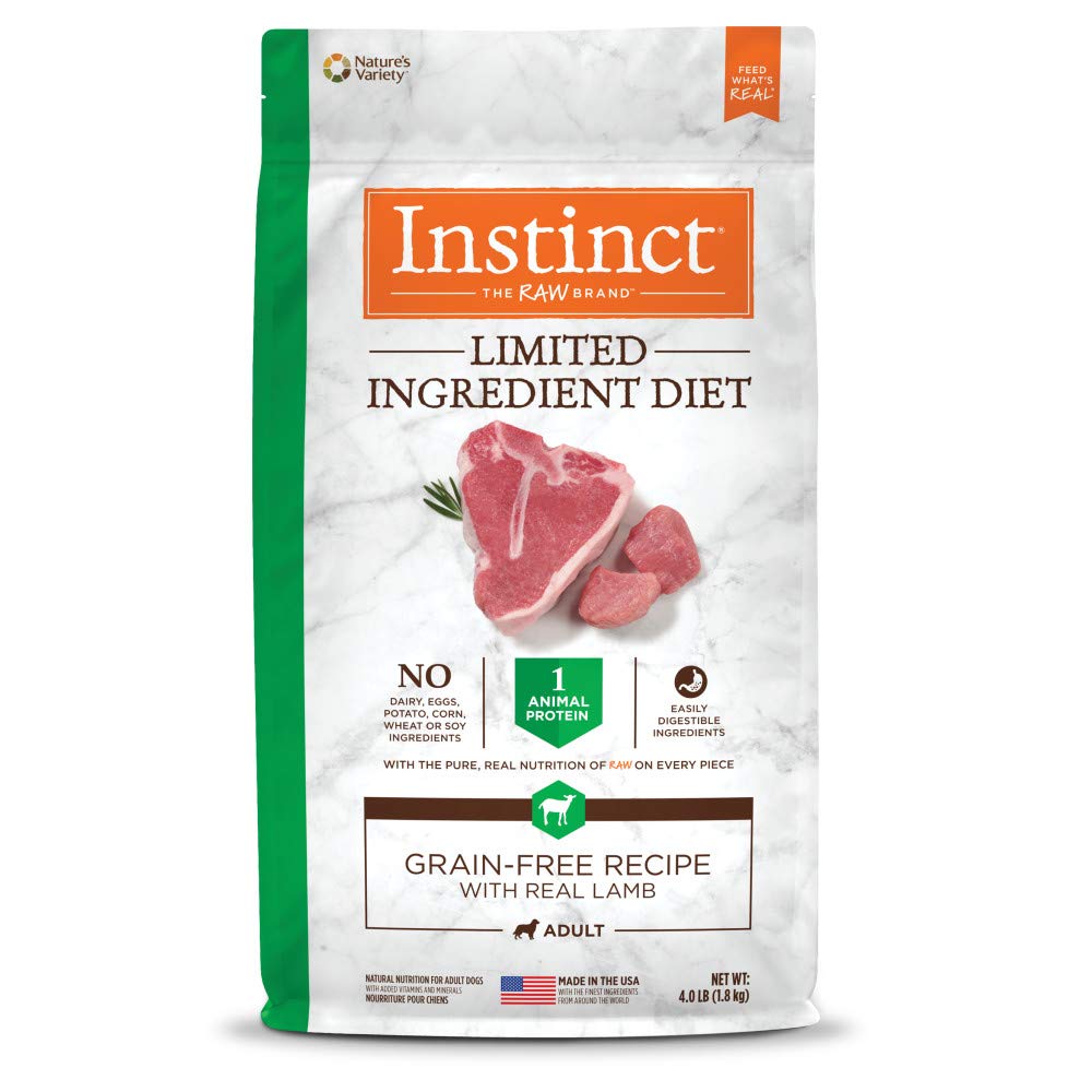 Instinct Limited Ingredient Diet, Natural Dry Dog Food, Grain Free Recipe - Real Lamb, 4 lb. Bag, Lamb, 4 Pound (Pack of 1)