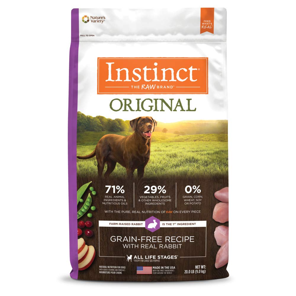 Instinct Original Dry Dog Food, Raw Coated Kibble, High Protein, Grain Free Recipe - Real Rabbit, 20 lb. Bag, Rabbit, 20 Pound (Pack of 1)