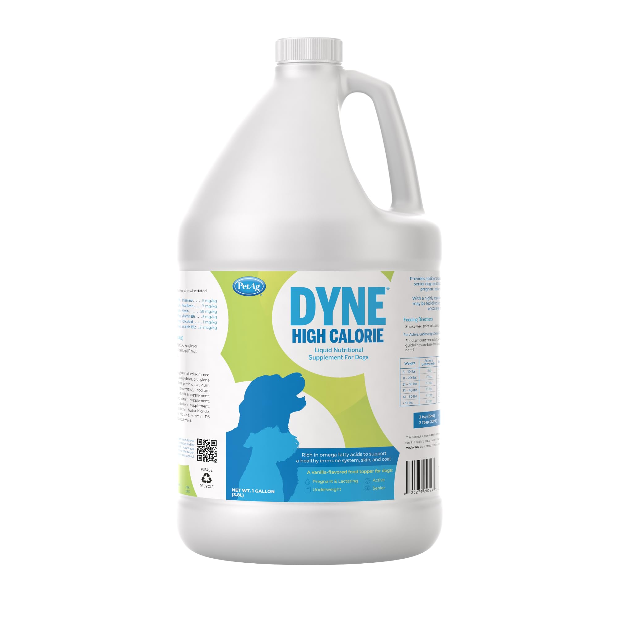 PetAg Dyne High Calorie Liquid Nutritional Supplement for Dogs & Puppies 8 Weeks and Older - 1 Gallon - Supports Performance and Endurance - Sweet Vanilla Flavor