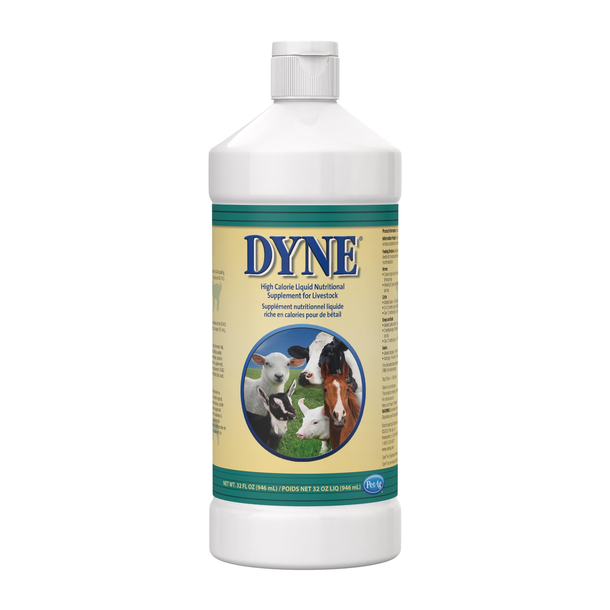 PetAg Dyne High Calorie Liquid Nutritional Supplement for Livestock - 32 oz - Includes Added Vitamins - Excellent for Underweight, Stressed, or Recovering Animals