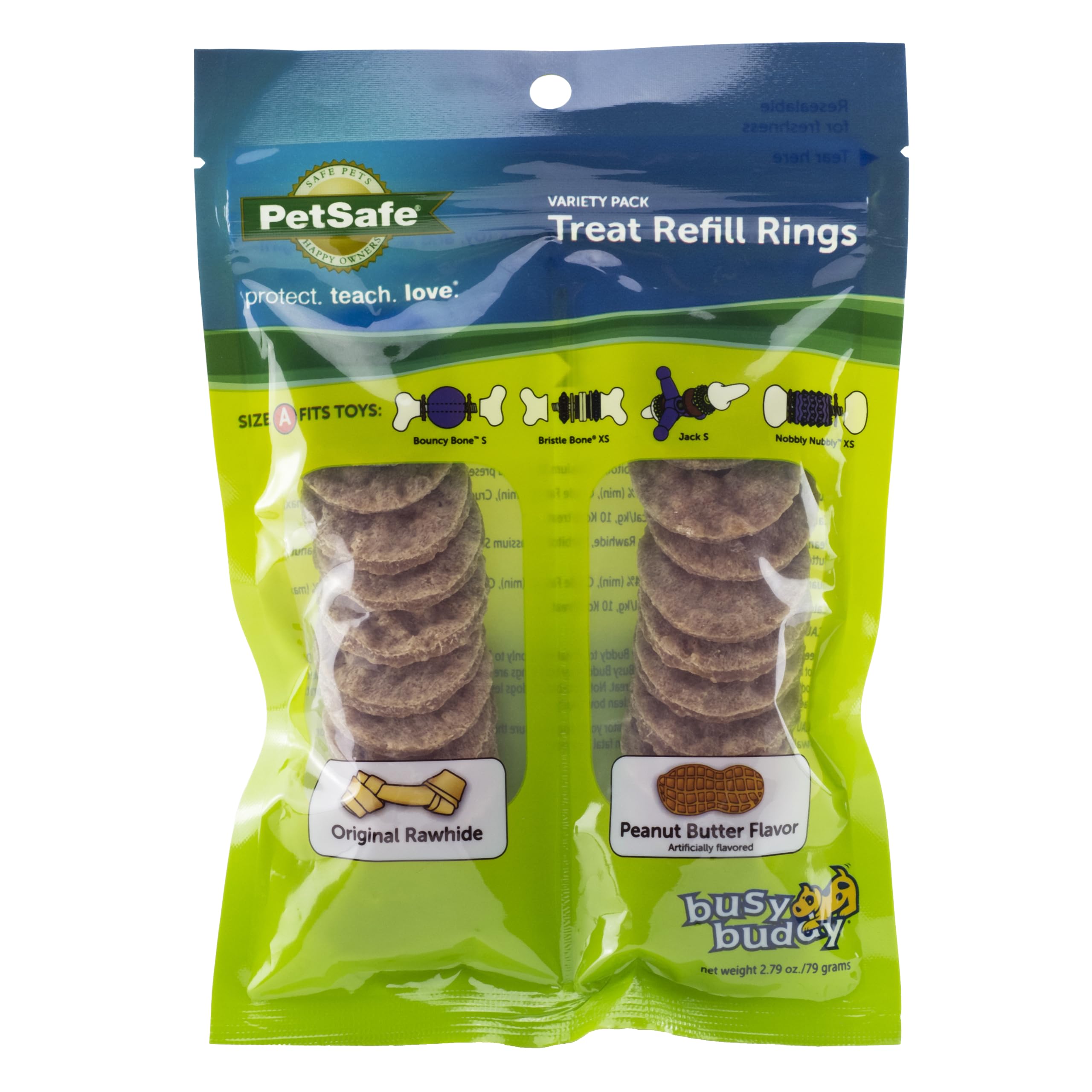 PetSafe Busy Buddy Rawhide Treat Rings - Quality Dog Treats - Training Reward - Original Rawhide & Peanut Butter Flavors - Size A - 24 Rings, Small (SIZE A)