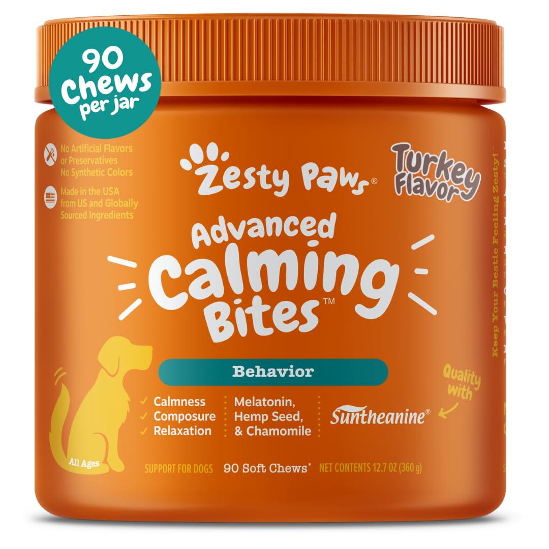 Zesty Paws Calming Chews for Dogs - for Everyday Stress, Relaxation, Composure, and Separation Turkey 90 Count