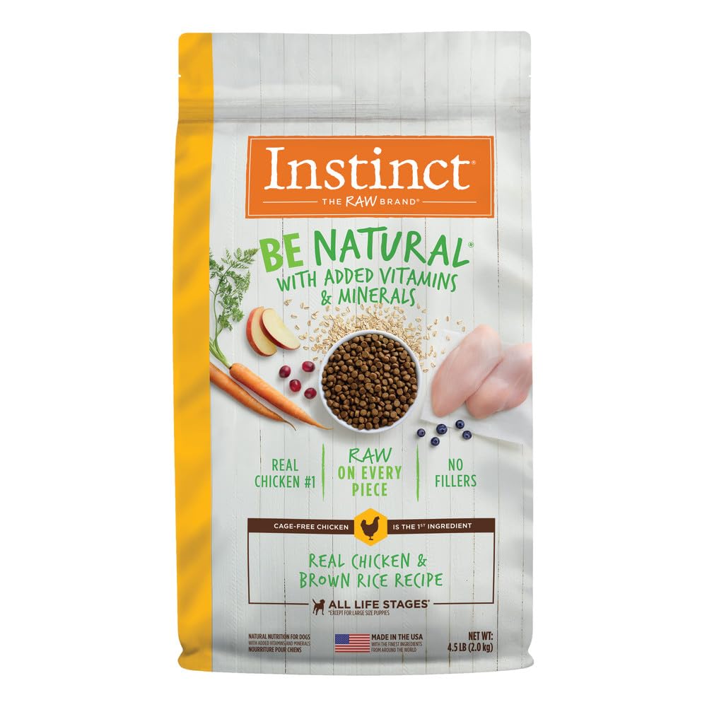 Instinct Be Natural, Natural Dry Dog Food, Raw Coated Kibble - Real Chicken & Brown Rice, 4.5 lb. Bag, Chicken, 4.5 Pound (Pack of 1)