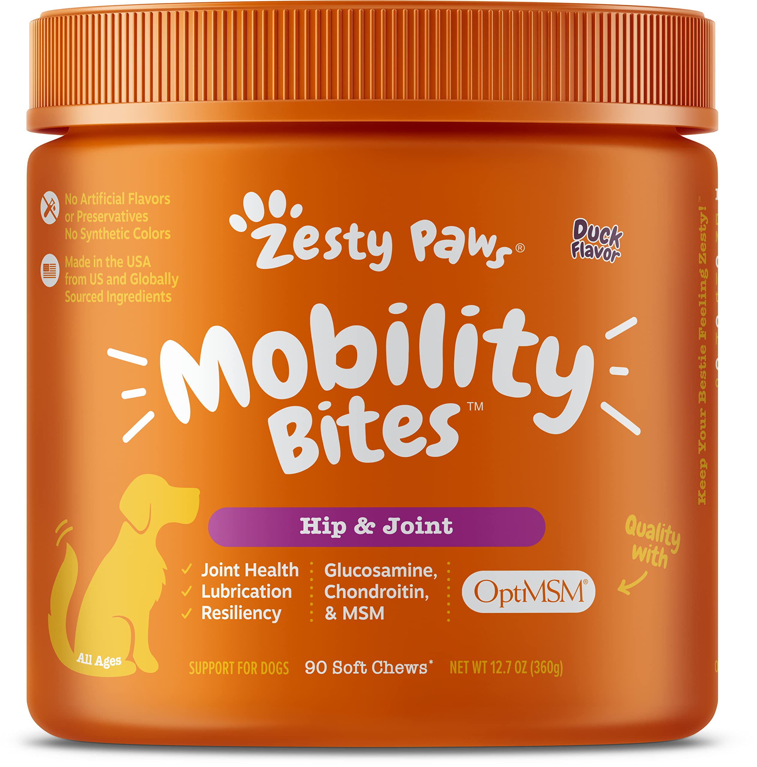 Zesty Paws Mobility Bites for Dogs, Hip and Joint, All Ages, Duck, 90 Soft Chews, 12.7 oz (360 g), Discontinued Listing DO NOT Buy