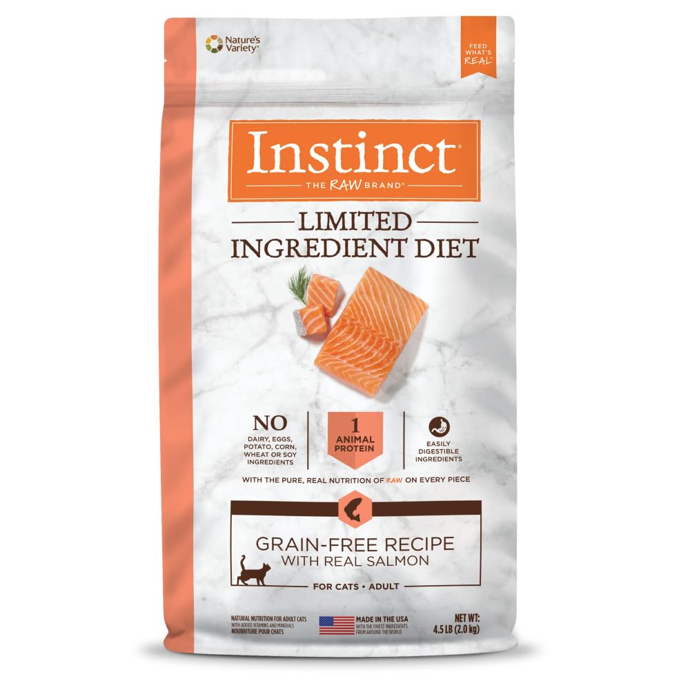 Instinct Limited Ingredient Diet, Natural Dry Cat Food, Grain Free Recipe - Real Salmon, 4.5 lb. Bag, Salmon, 4.5 Pound (Pack of 1)