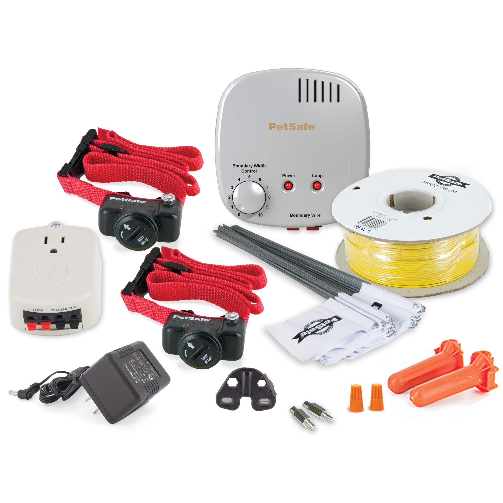 PetSafe 2-Dog Basic In-Ground Fence System - Easy Install Electric Pet Barrier with Visual Cue Boundary Flags, 2 Waterproof Collars & Indoor Transmitter - Long-Lasting Training System, 2 Dog In-Ground Fence Kit