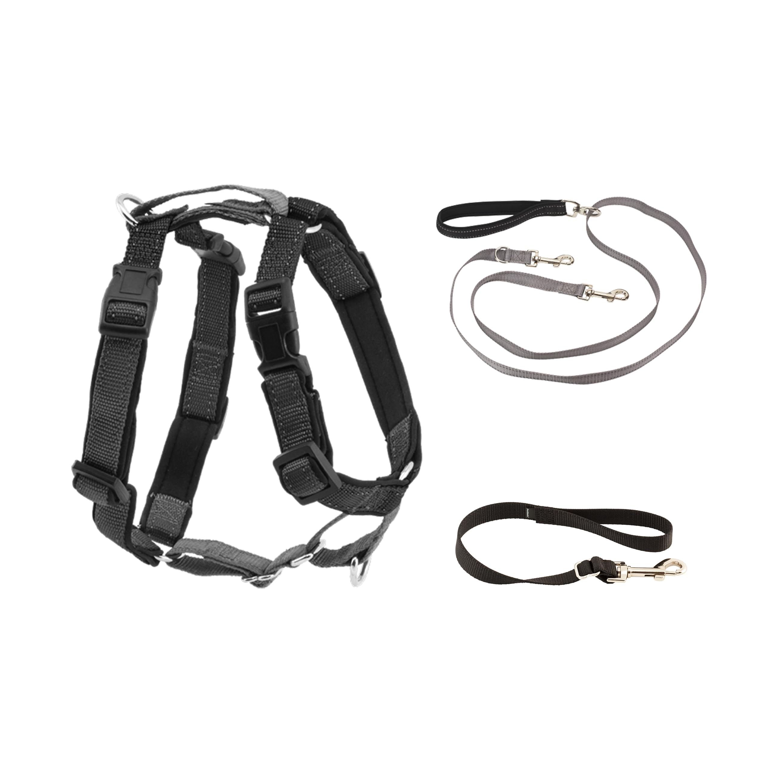 PetSafe 3-in-1 Harness with Two-Point Control Leash - Custom Fit Durable Obedience Gear for Gentle Behavior Training to Reduce Leash Pulling - Breathable Padded Design - Small - Black, Small (Pack of 1), Black