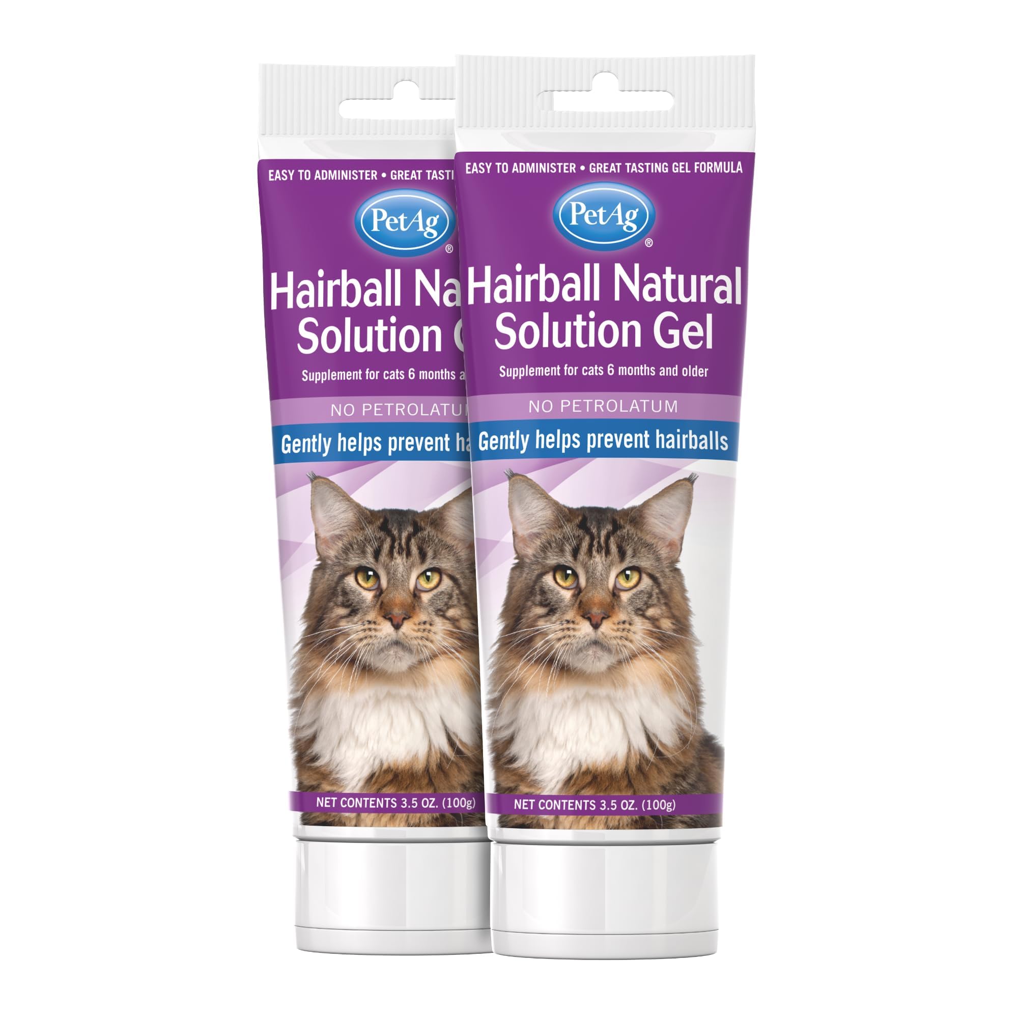 PetAg Hairball Natural Solution Gel Supplement for Cats - 3.5 oz, Pack of 2 - Helps Prevent and Reduce Hairballs in Cats 6 Months and Older - Petrolatum Free