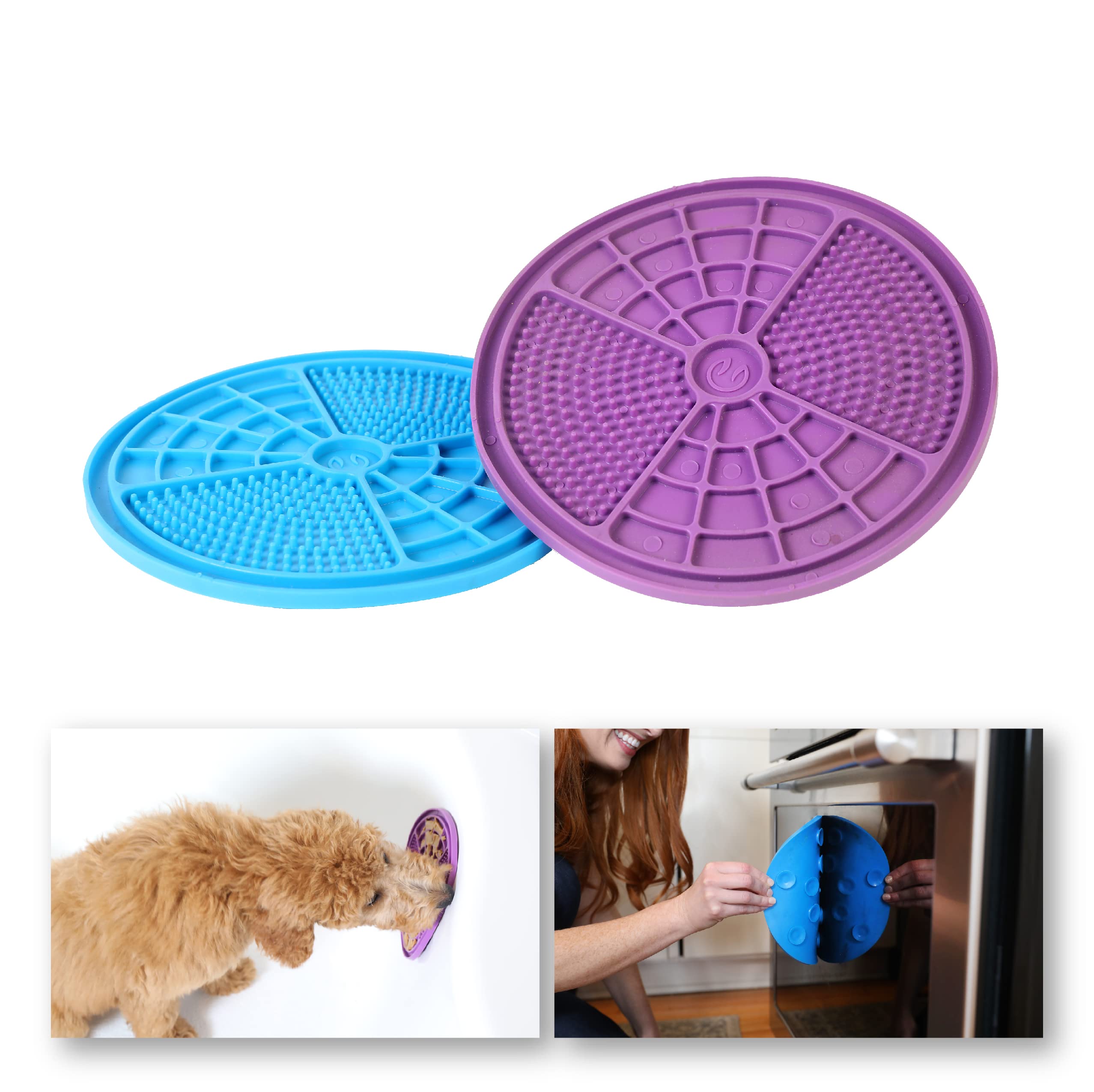 Hyper Pet IQ Treat Mat, Lick Mat for Dogs & Cats, Dental Care, Boredom Buster, Textured Surface, Suction Cups, 7.88x0.25x7.88in, Blue/Purple