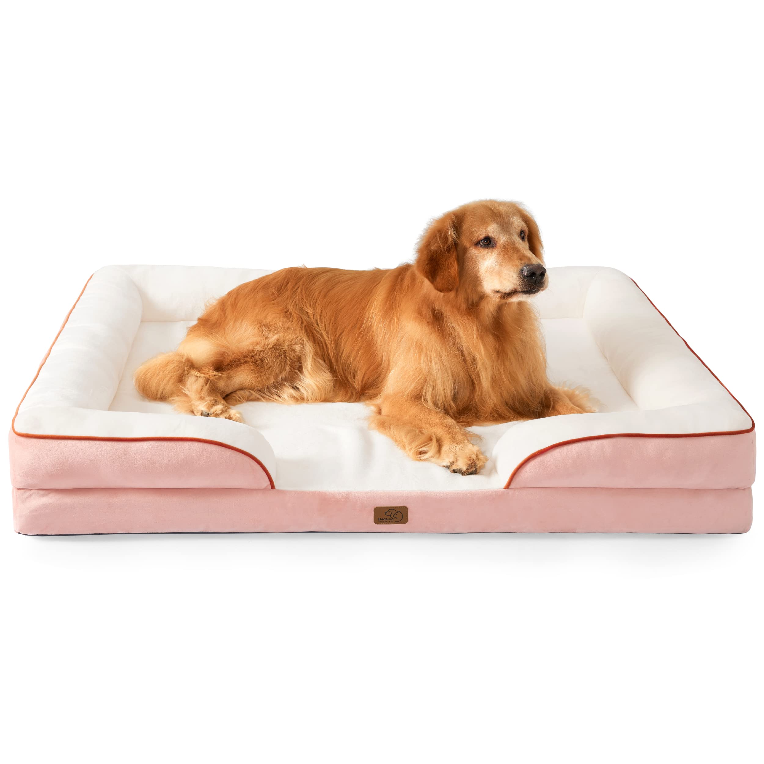 Bedsure XXL Orthopedic Dog Bed for Extra Large Dogs - Washable Giant Dog Cat Bed Waterproof, Comfort Dogs Couch Sofa with Washable Removable Cover, Pet Bed with Nonskid Bottom, Pink, 52