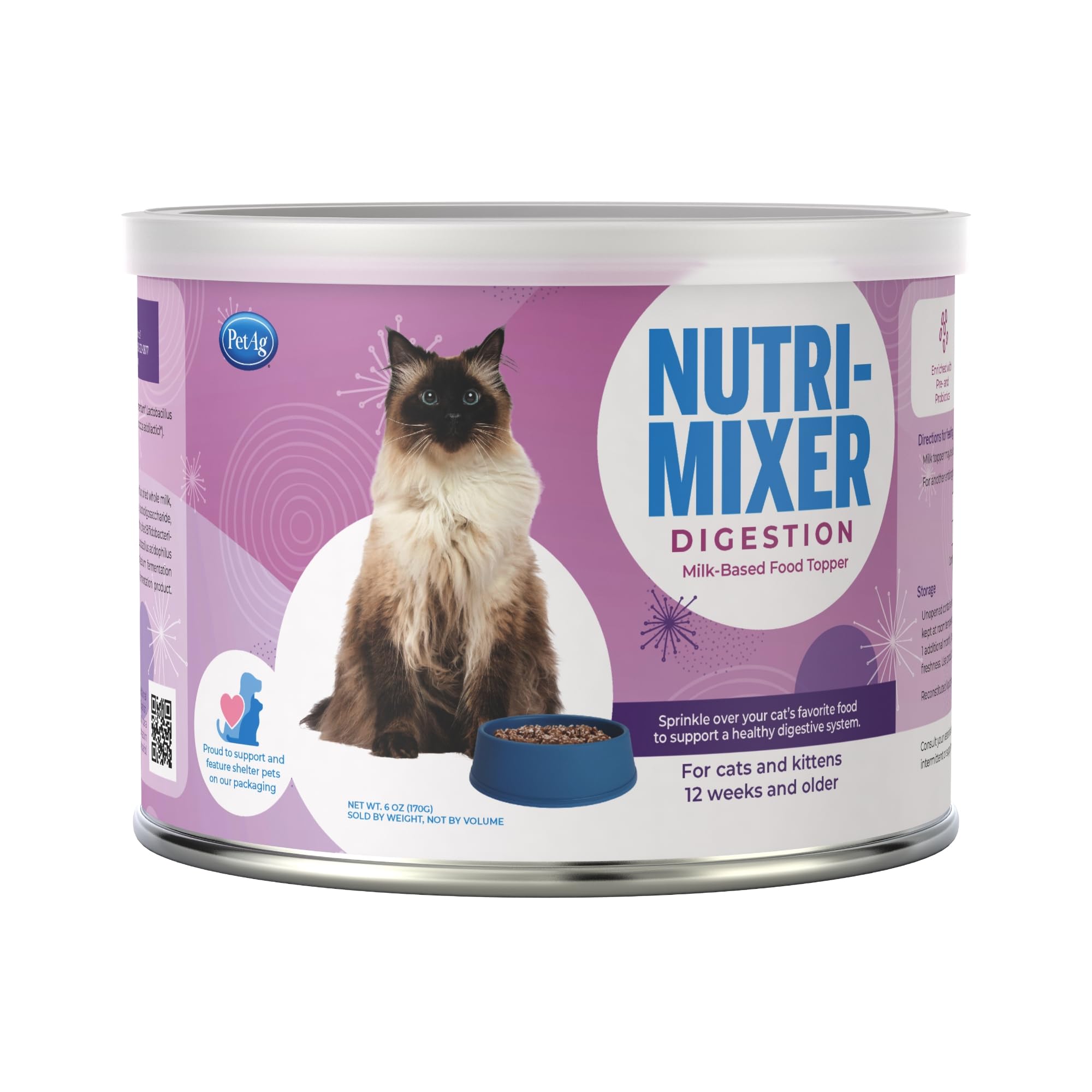 Pet-Ag Nutri-Mixer Digestive - 6 oz - Milk-Based Food Topper for Cats & Kittens 12 Weeks and Older - Easy to Digest