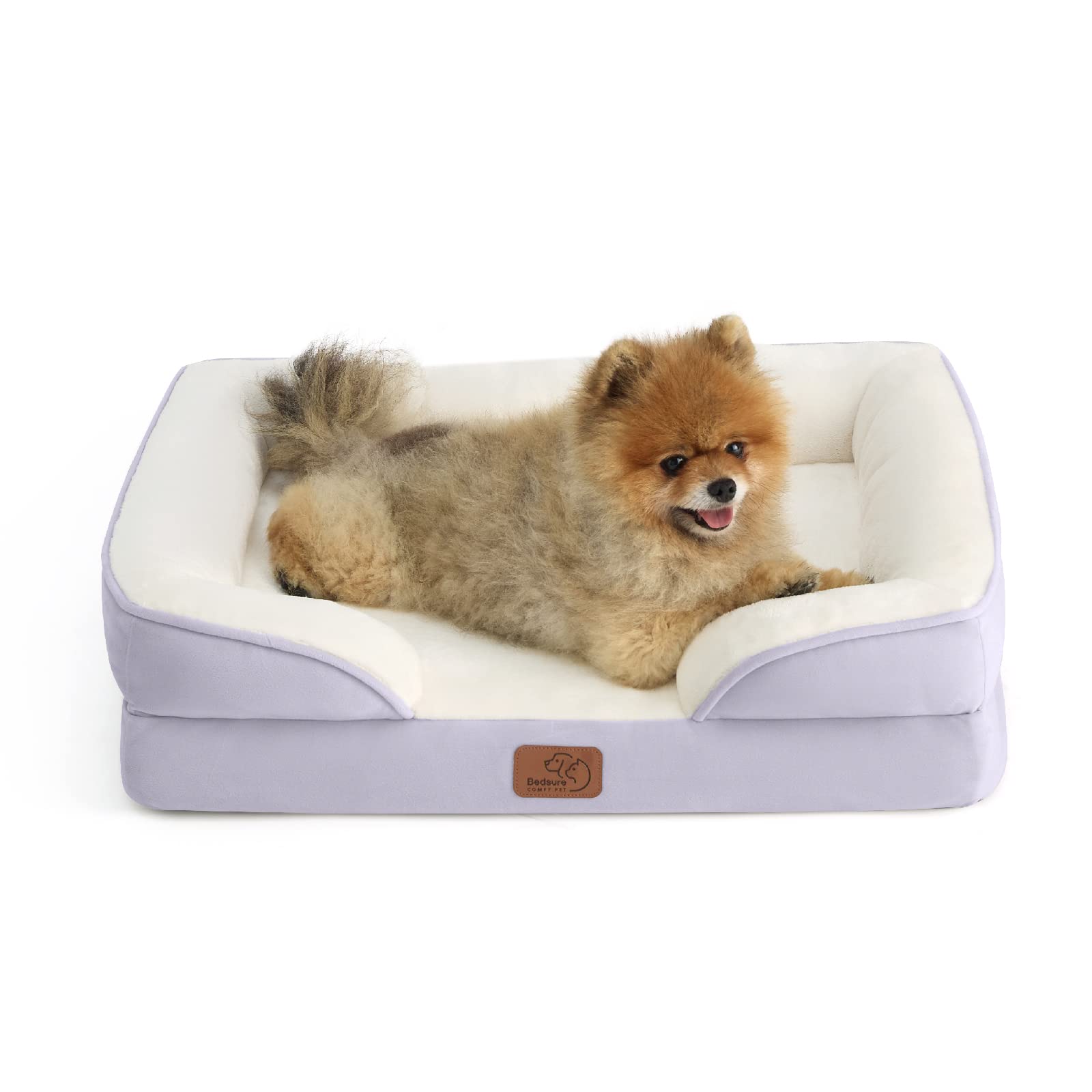 Bedsure Orthopedic Dog Beds for Small Dogs - Washable Small Dog Cat Bed Waterproof, Comfort Pet Couch Sofa with Washable Removable Cover, Pets Bed with Nonskid Bottom, Lavender, 24