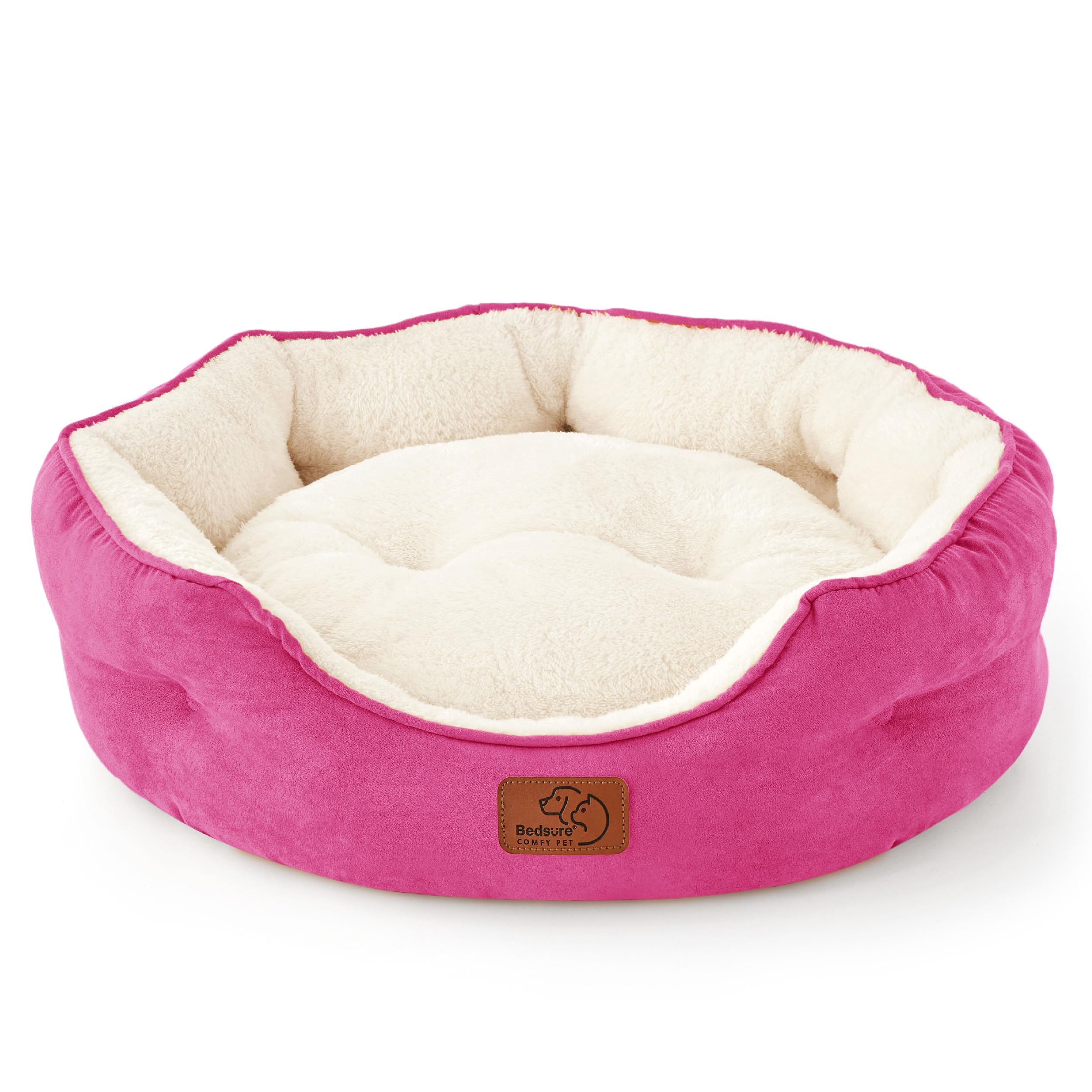 Bedsure Dog Beds for Small Dogs - Round Cat Beds for Indoor Cats, Washable Pet Bed for Puppy and Kitten with Slip-Resistant Bottom, 20 Inches, Sachet Pink