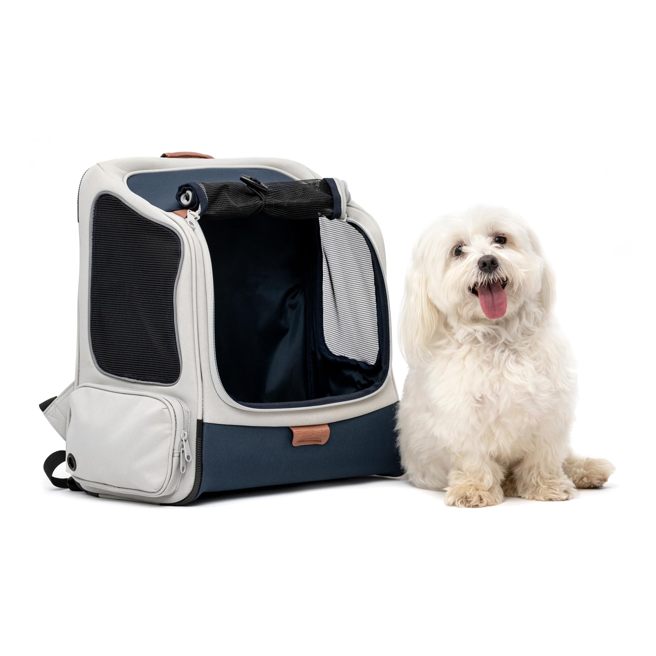 PetSafe Happy Ride Backpack Pet Carrier - Perfect for Dogs & Cats up to 20lbs - Mesh Windows for Comfortable Travel - Harness Tether for Safety - Easy Access Treat Opening - Can be Secured in The Car