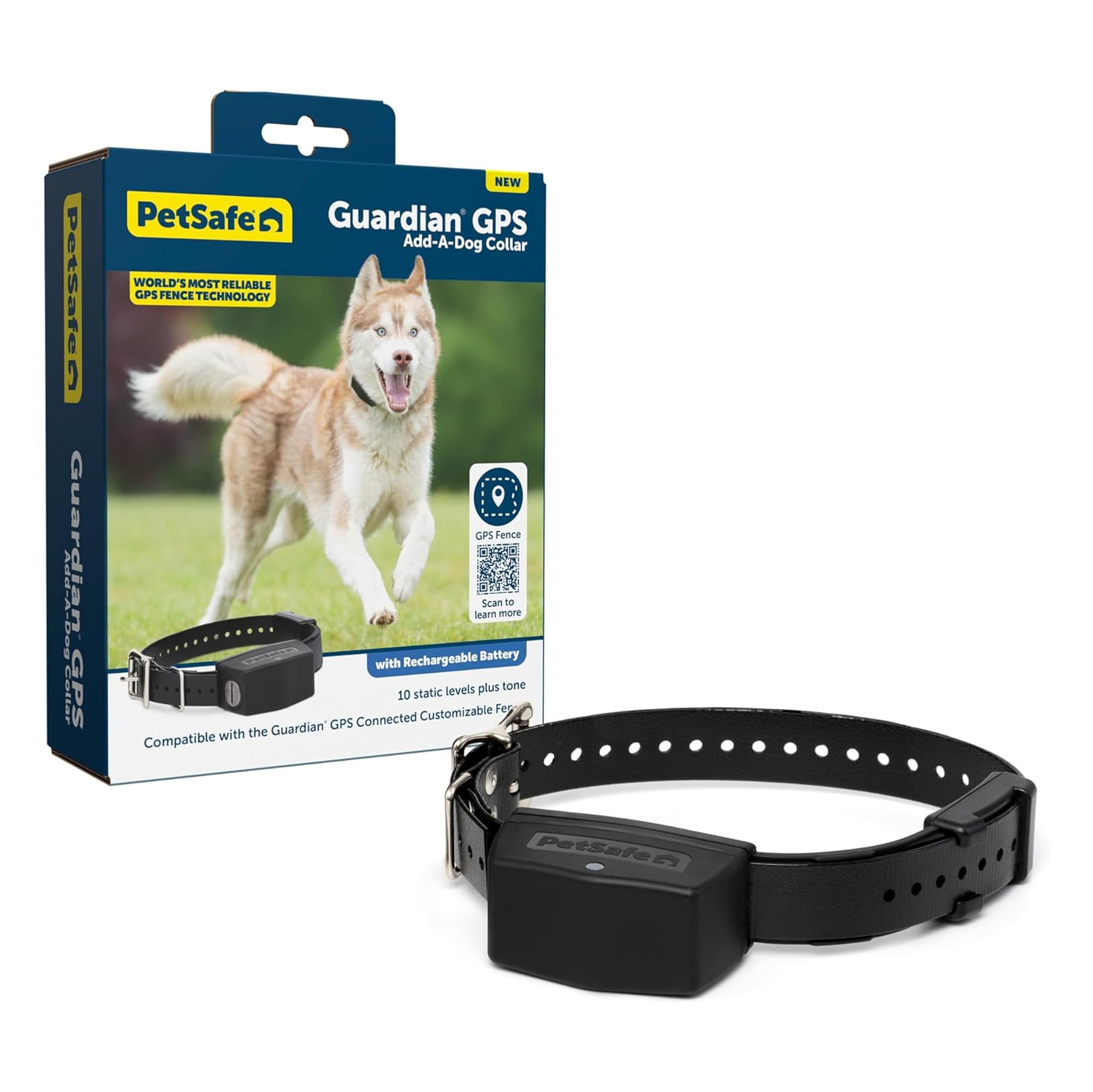 PetSafe Guardian GPS Connected Customizable Fence Add-A-Dog Collar - Rechargeable & Waterproof Adjustable Receiver Collar for GPS Fence - for Dogs 5lb+, Guardian GPS Connected Fence Collar Only