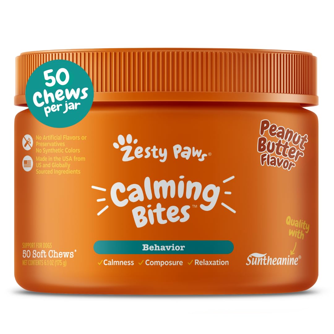 Zesty Paws Calming Chews for Dogs - for Everyday Stress, Relaxation, Composure, and Separation Peanut Butter 50 Count