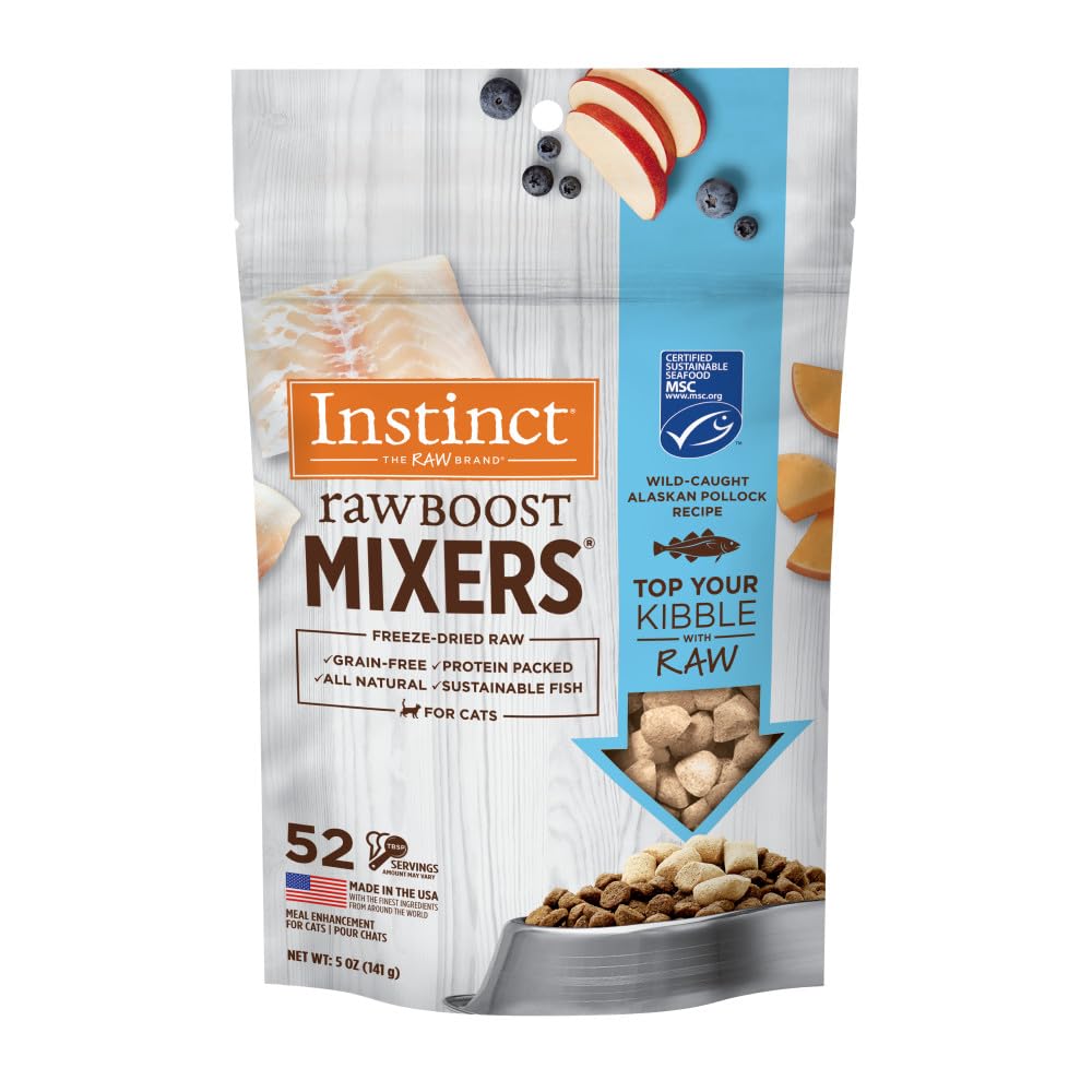 Instinct Raw Boost Mixers Freeze Dried Cat Food Topper, Grain Free - Wild-Caught Pollock, 5 oz. Bag, Pollock, 5 Ounce (Pack of 1)