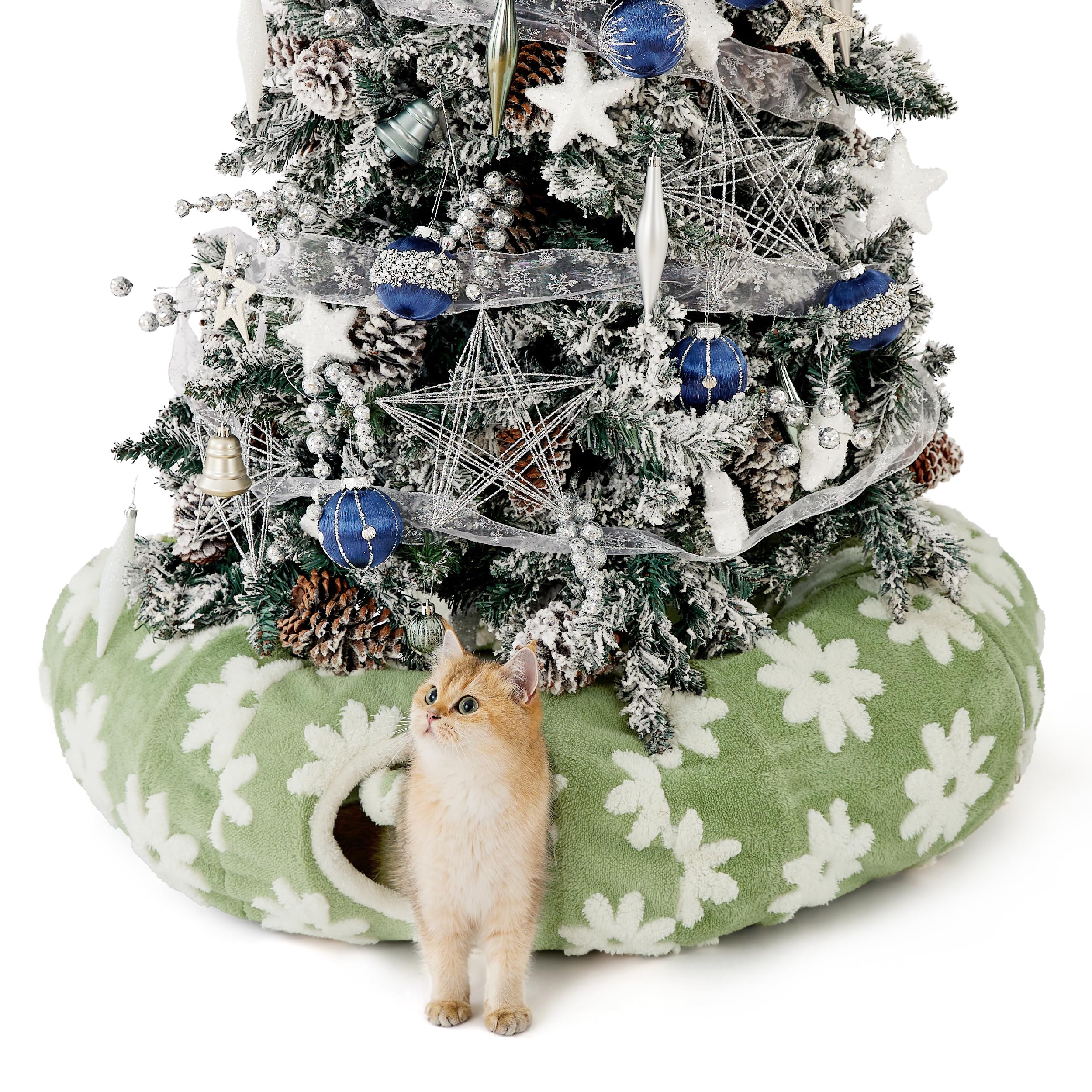 Lesure Cat Tunnel Bed for Indoor Cats - Cute Cat Donut Tunnel Toys for Small Large Cats with Washable Circle Cushion, Round Pet Peekaboo Cave Toy for Kitten/Puppy/Rabbit, Standard Flower Garden Green