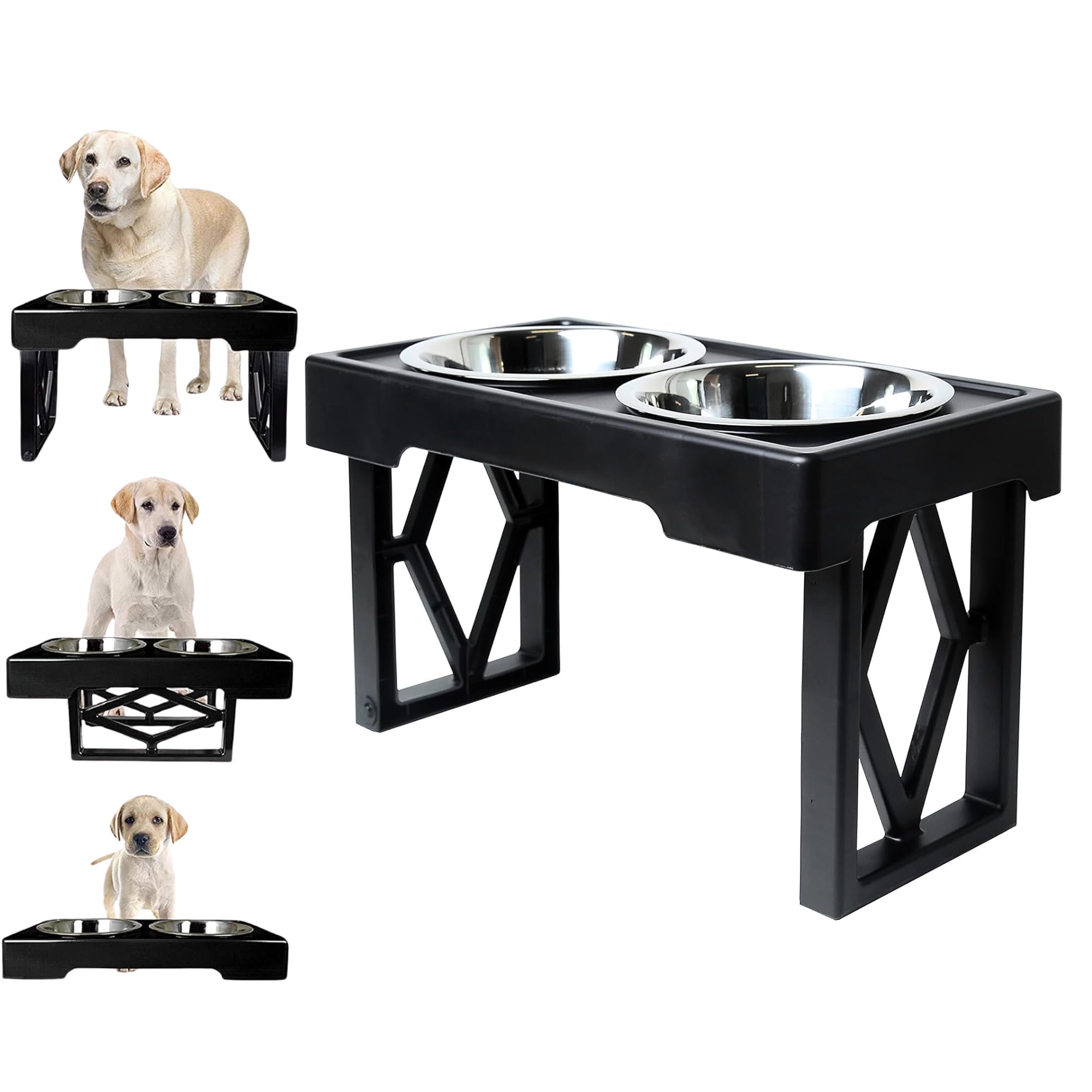 Hyper Pet Elevated Dog Bowls Large Breed, Adjustable Raised Dog Bowls Large Sized Food and Water Feeder - Stainless Steel