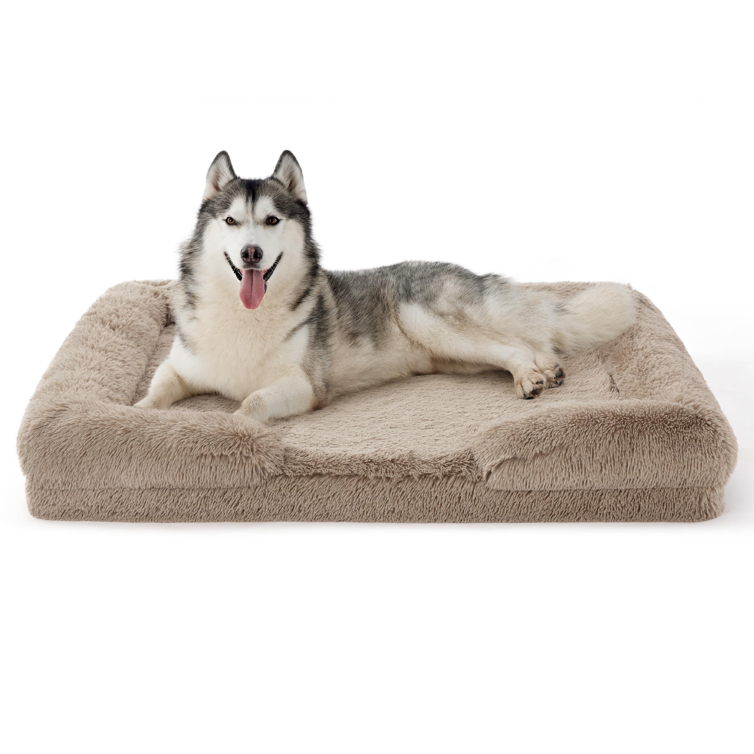 Bedsure XXL Orthopedic Dog Bed for Extra Large Dogs - Waterproof Giant Dog Cat Bed, Comfort Dogs Couch Sofa with Washable Removable Cover, Pet Bed with Nonskid Bottom, Long Faux Fur-Taupe, 52