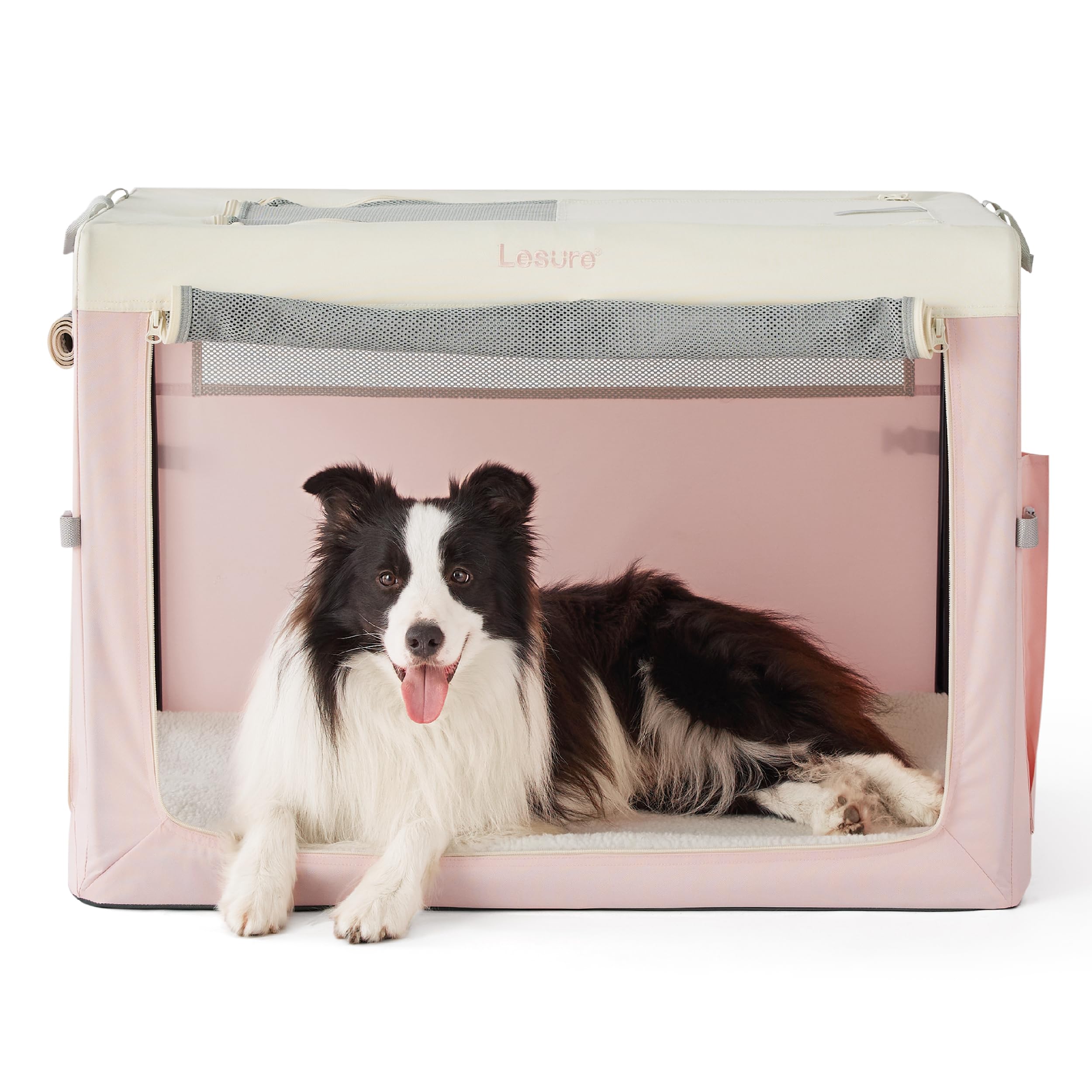 Lesure Collapsible Travel Dog Crate for Small Dogs, Portable Soft Dog Crate for Outdoor & Indoor, Folding Fabric Dog Kennel with Handle, 36 Inch Heavy Duty Pet Carrier (Pink)
