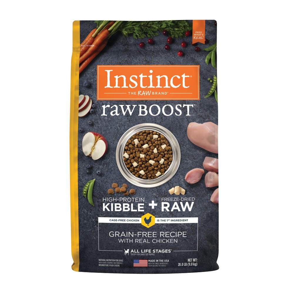 Instinct RawBoost, Natural Dry Dog Food with FreshDried Raw Pieces, High Protein, Grain-Free Recipe - Real Chicken, 20 lb. Bag, Chicken, 20 Pound (Pack of 1)