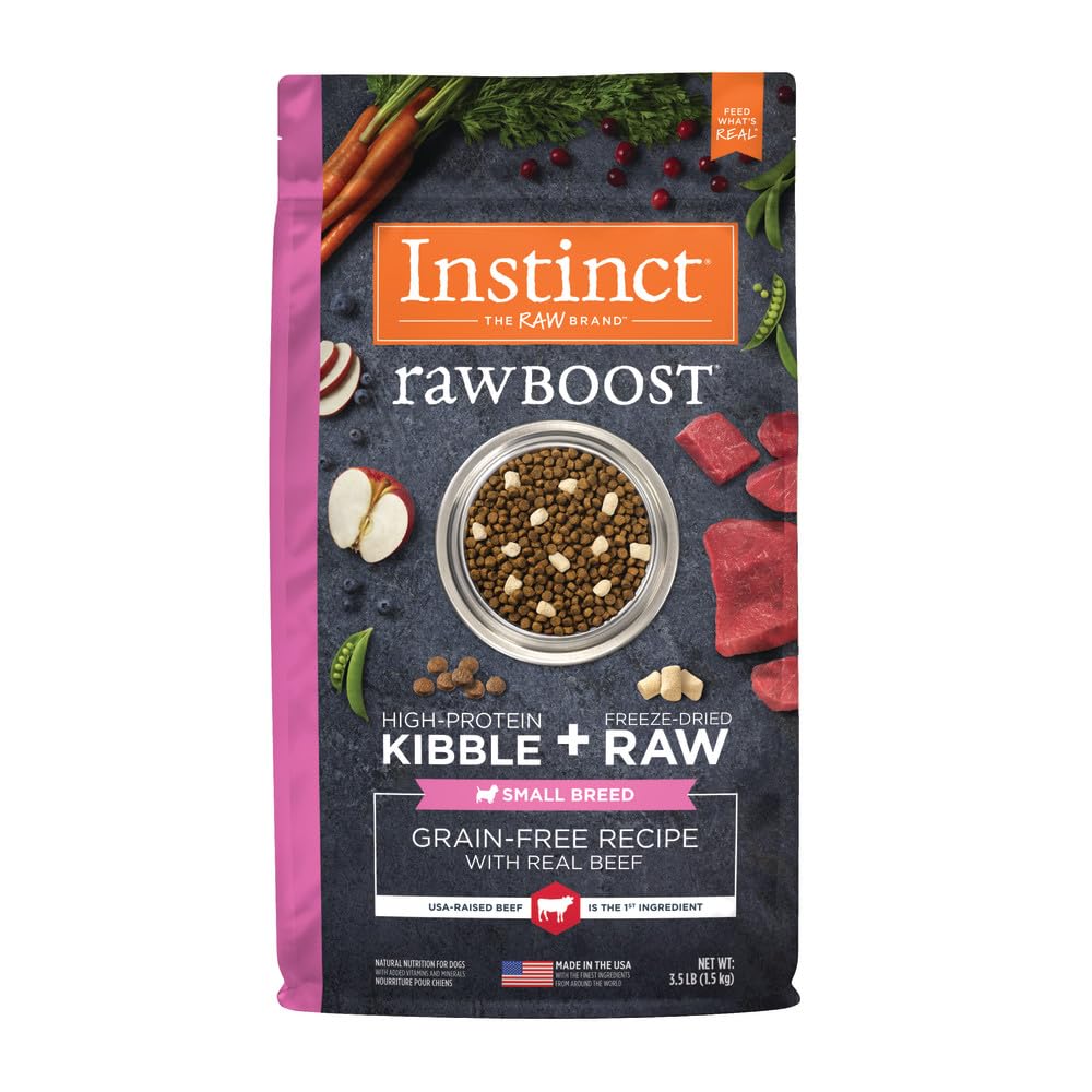 Instinct RawBoost Small Breed, Natural Dry Dog Food with FreshDried Raw Pieces, High Protein, Grain-Free Recipe - Real Beef, 3.5 lb. Bag, Beef, 3.5 Pound (Pack of 1)