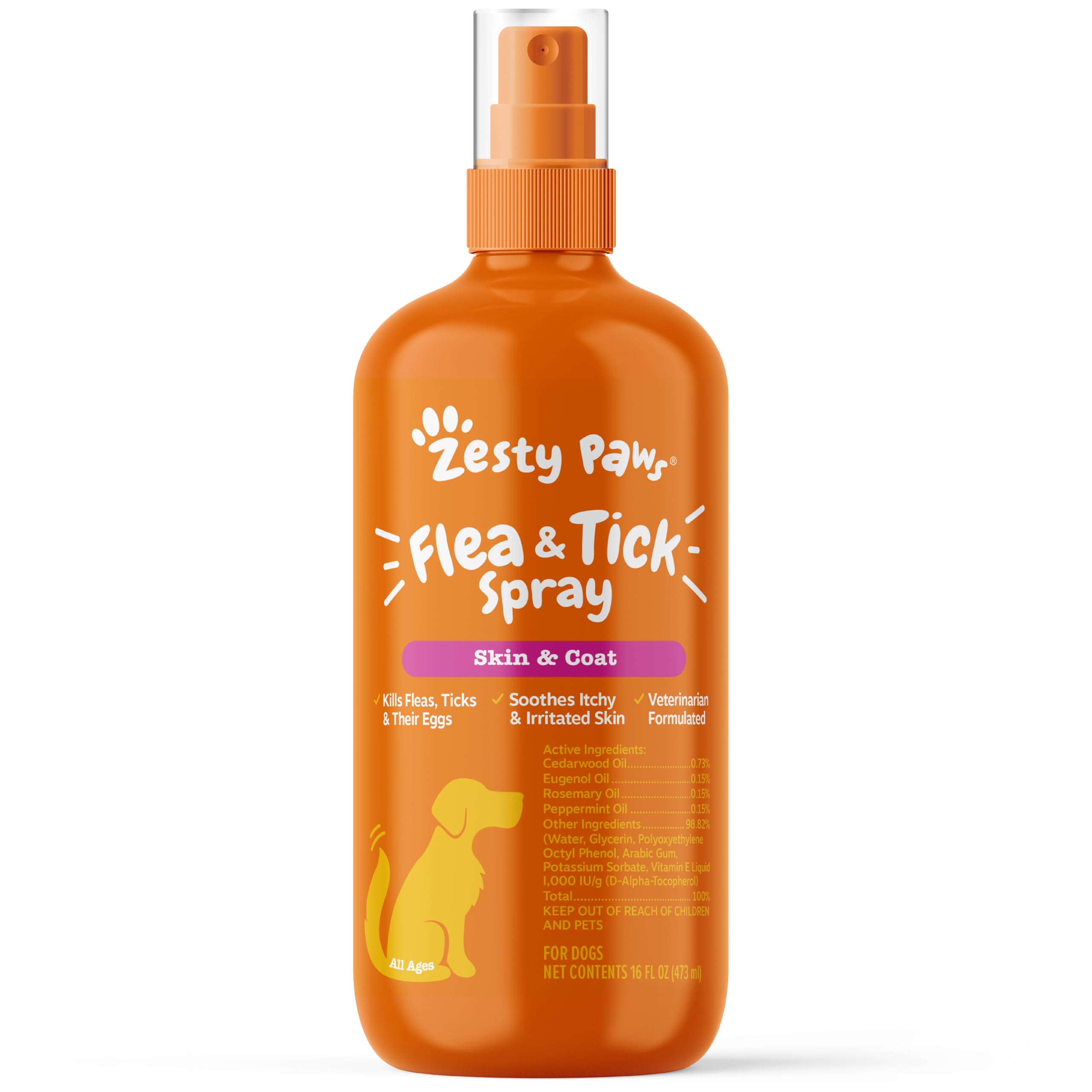 Zesty Paws Flea and Tick Spray for Dogs - Kill Fleas, Ticks & Their Eggs - Veterinarian Formulated - Soothes Itchy & Irritated Dog Skin - Cedarwood Oil, Rosemary Oil & Peppermint Oil