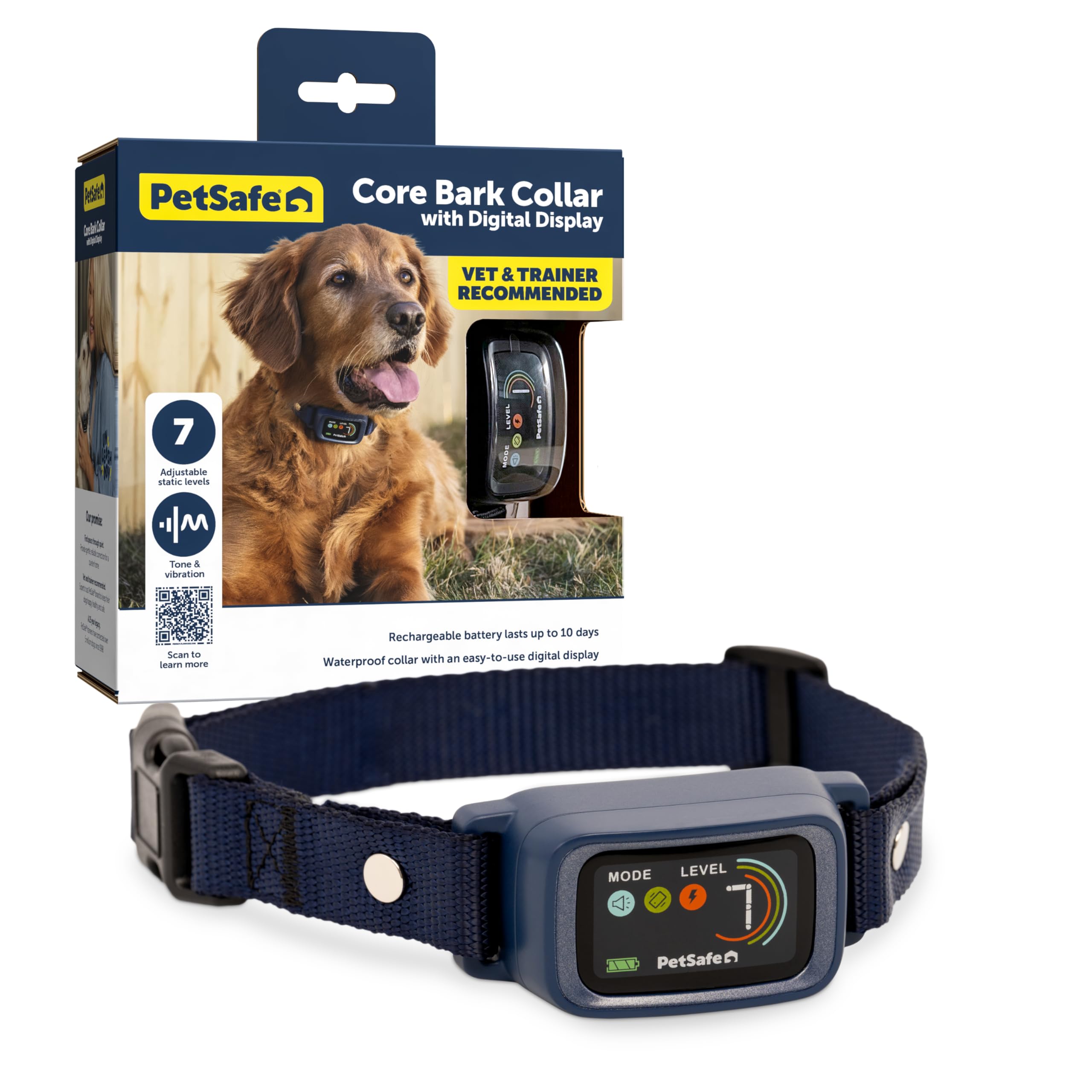 PetSafe Core Digital Dog Bark Collar – Waterproof Anti-Bark Training Device – Tone, Vibration and Static Correction – Illuminated Digital Display – for Small Medium or Large Dogs 8 lb. and Up